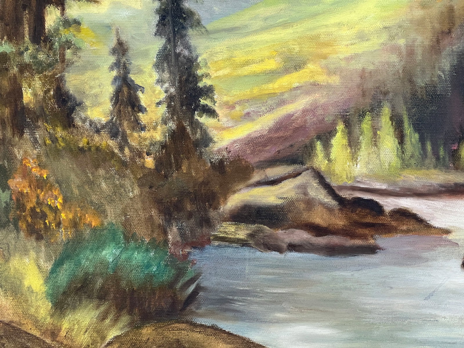 Vintage Oil on Canvas Wooded Landscape Painting Signed j.e. Clark - 2