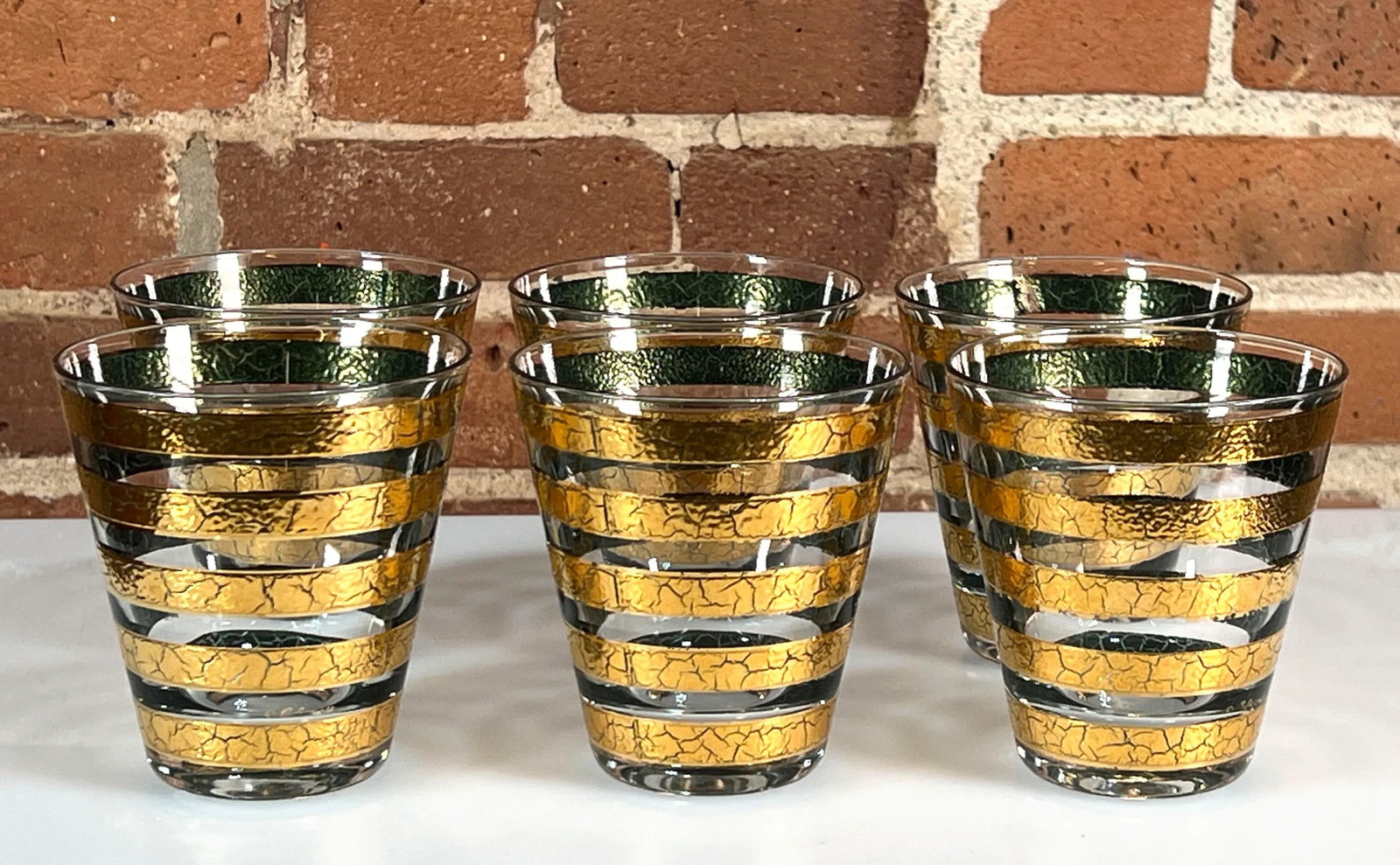 Vintage Culver Regiment Gold Tapered Whiskey Glasses / Lowballs - Set of 6 - 6