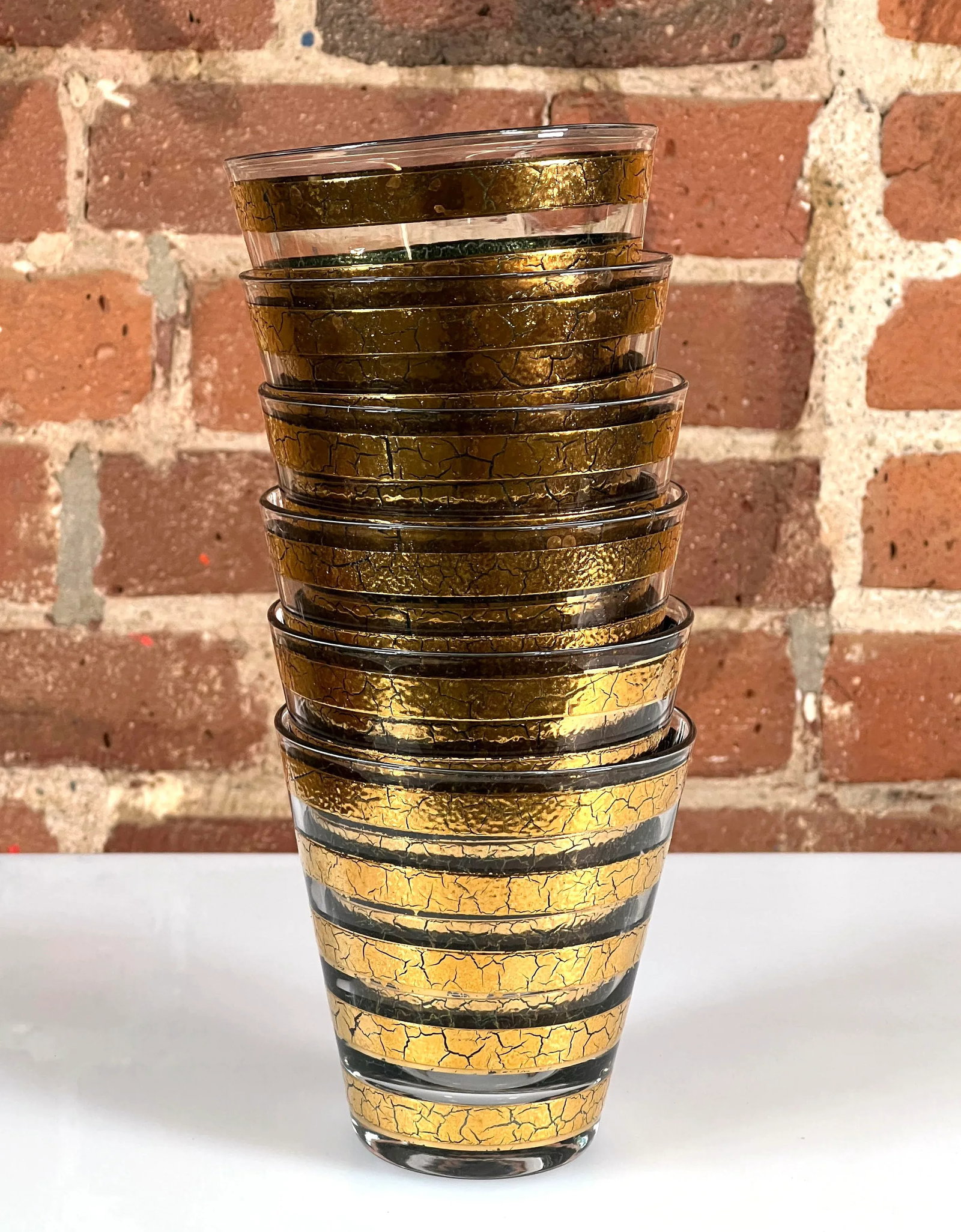 Vintage Culver Regiment Gold Tapered Whiskey Glasses / Lowballs - Set of 6 - 7