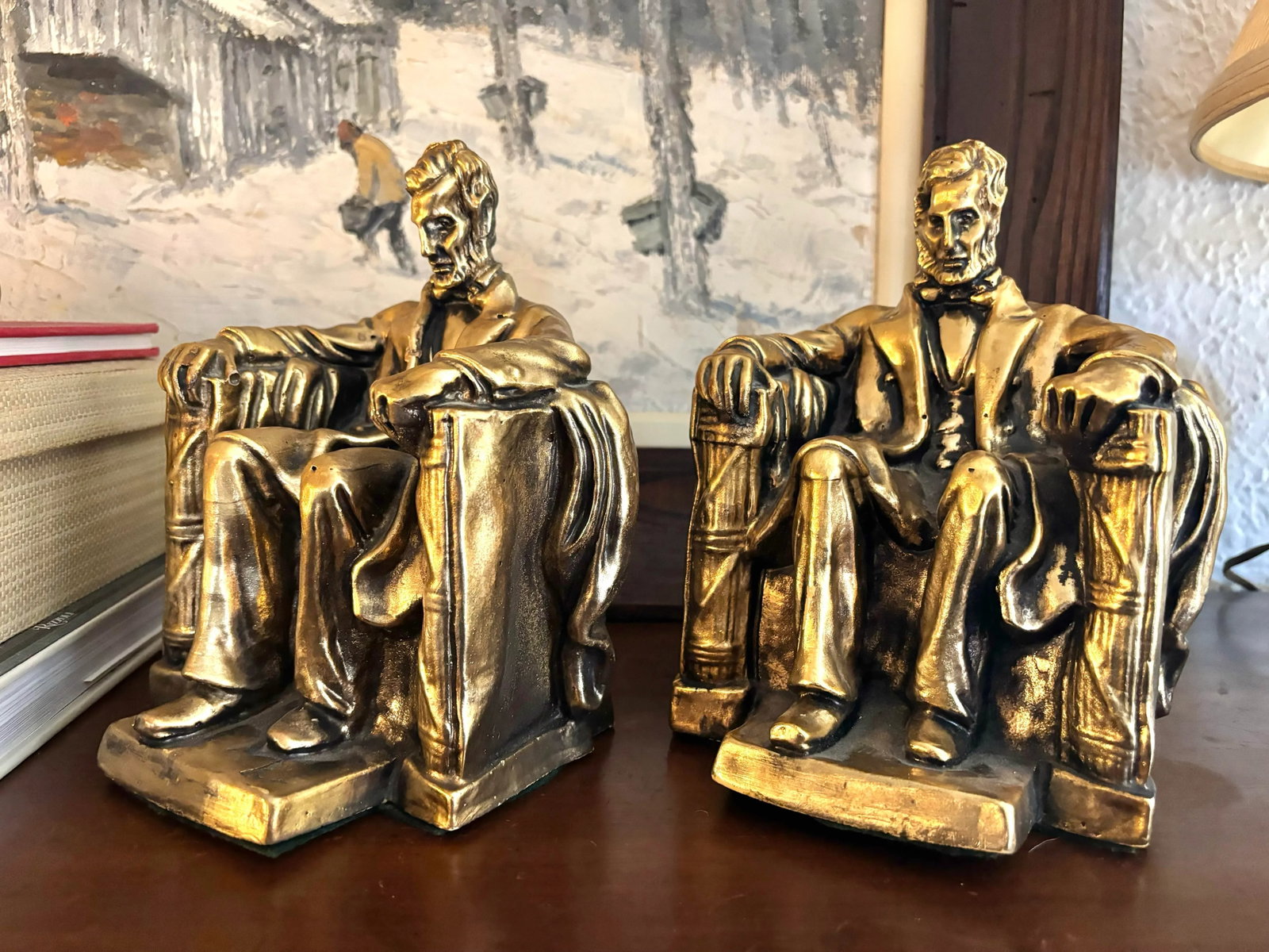 Mid-Century Americana Abraham Lincoln Plaster Bookends - a Pair - 4