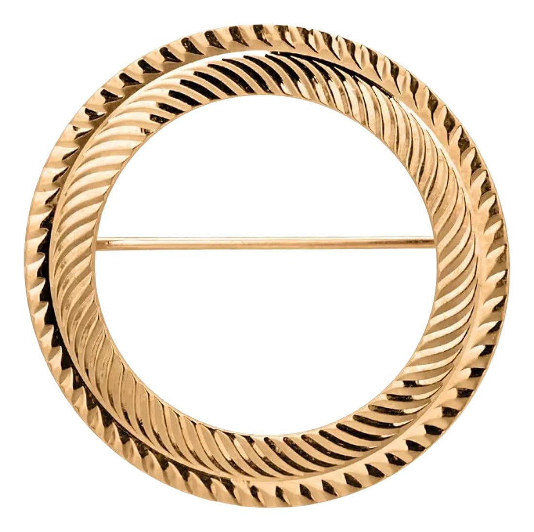1990s 14k Yellow Gold Circle Brooch With Etched Accents: Timeless Elegance in a Classic Design Elevate your accessory collection with this exquisite 14-karat yellow gold circle brooch, featuring intricate etched accents. This piece embodies the perfect