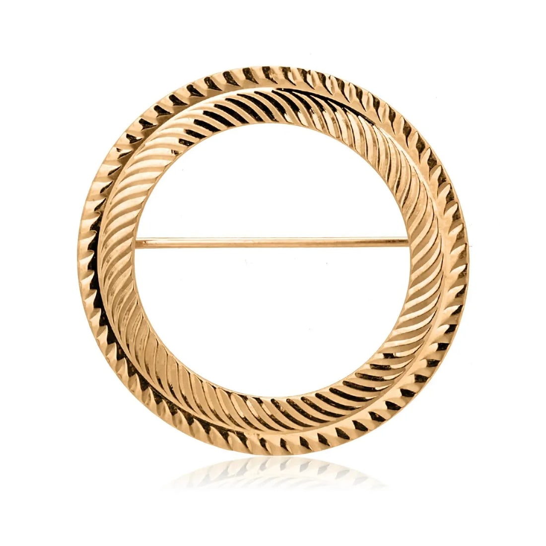 1990s 14k Yellow Gold Circle Brooch With Etched Accents - 6