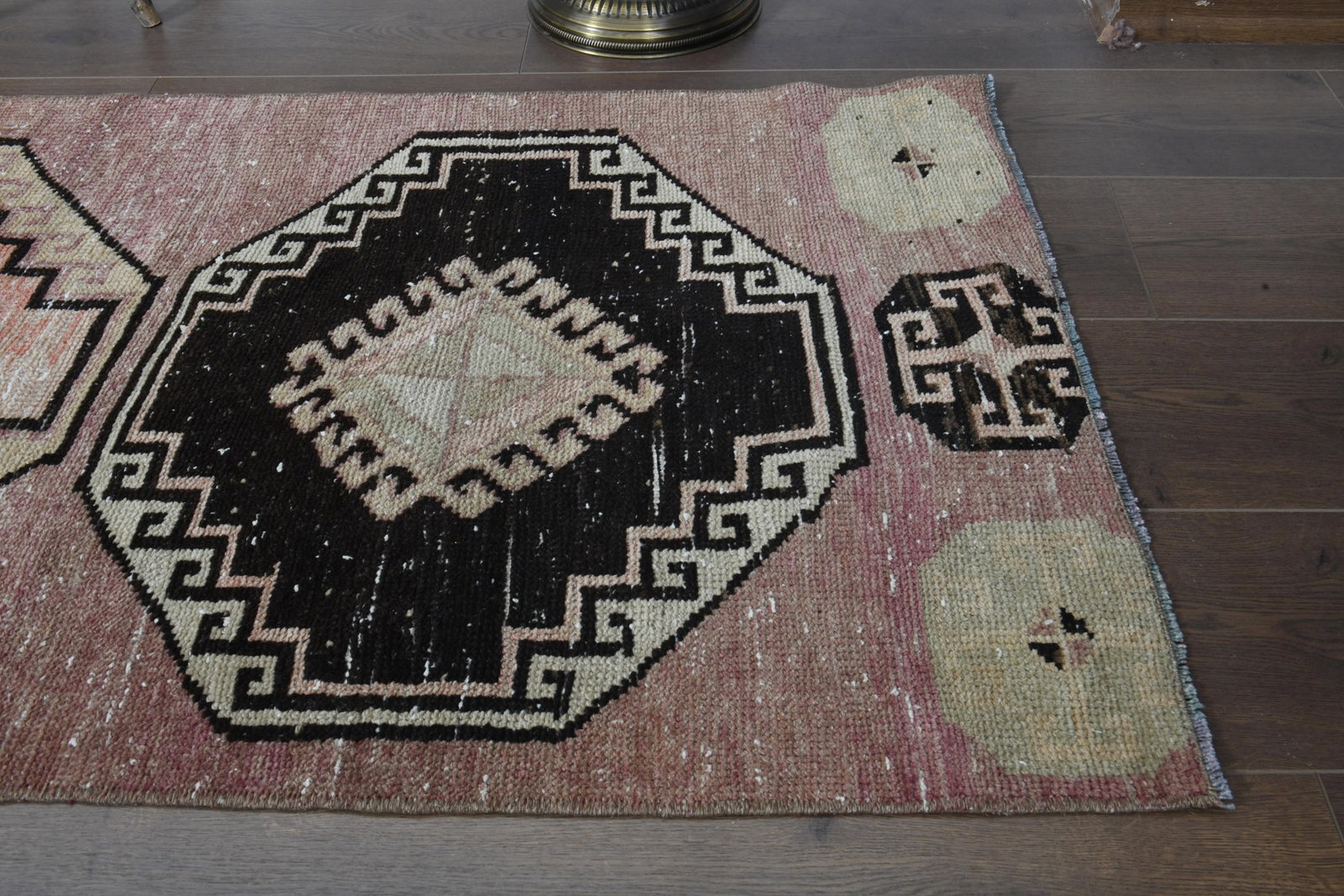 Colorful Pink Brown Red Runner Rug Vintage Turkish Oushak Wool Handmade Runner - 10
