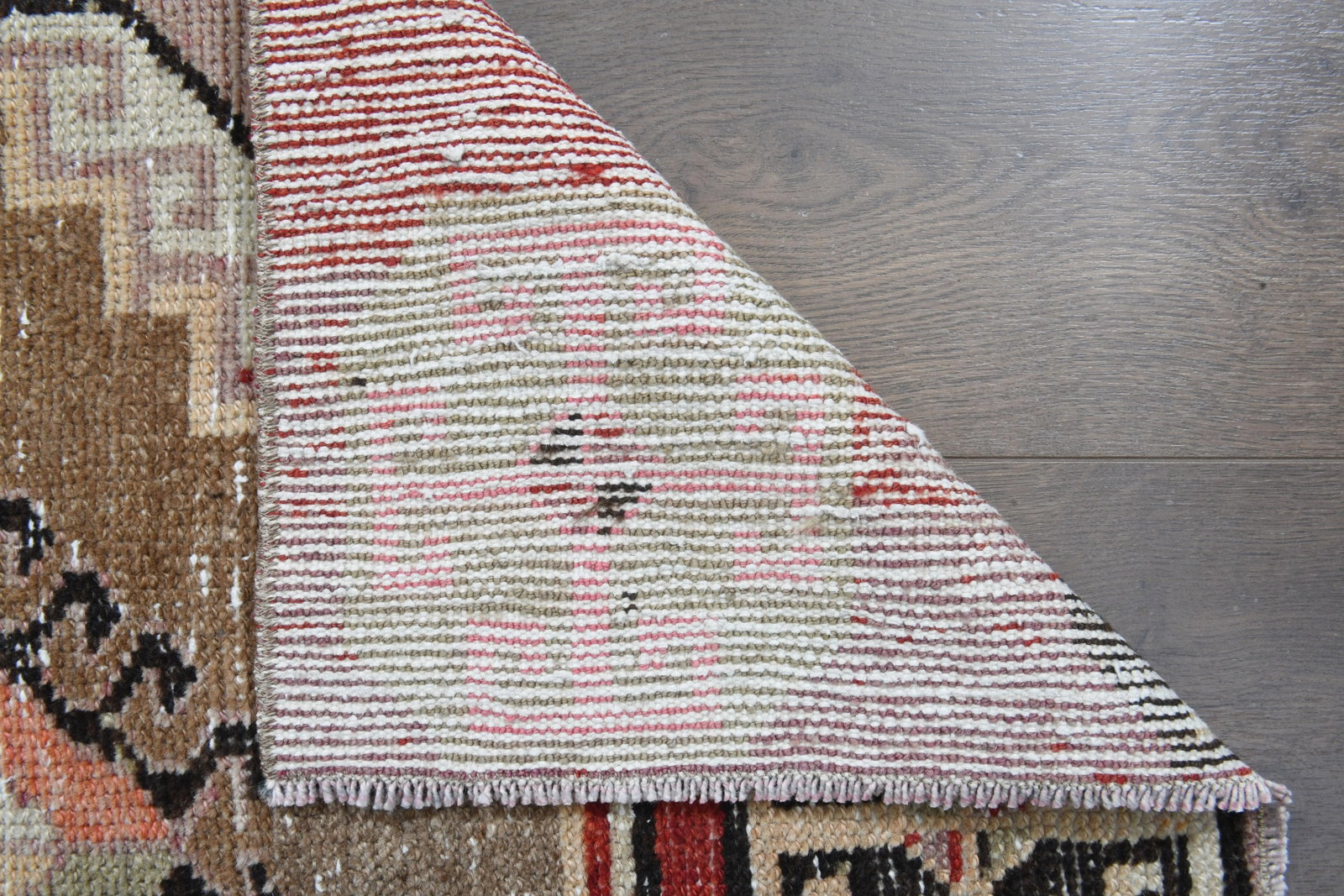 Colorful Pink Brown Red Runner Rug Vintage Turkish Oushak Wool Handmade Runner - 11