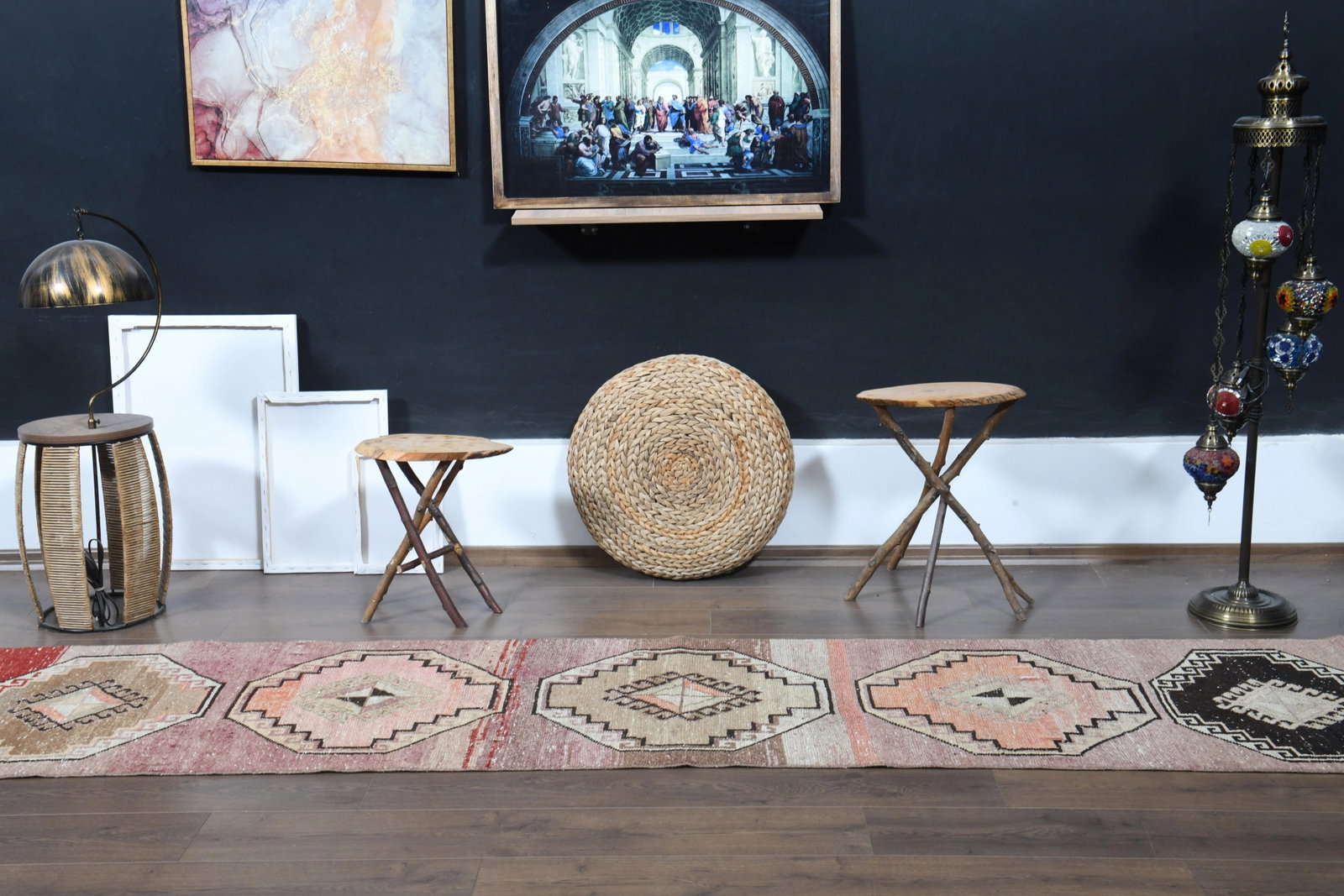 Colorful Pink Brown Red Runner Rug Vintage Turkish Oushak Wool Handmade Runner - 5