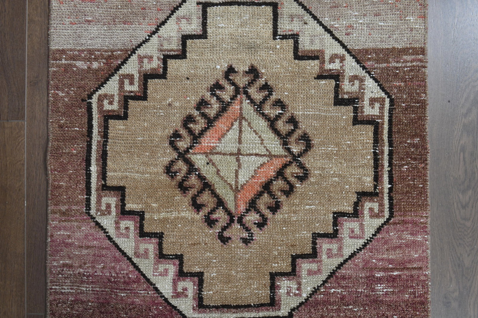 Colorful Pink Brown Red Runner Rug Vintage Turkish Oushak Wool Handmade Runner - 8