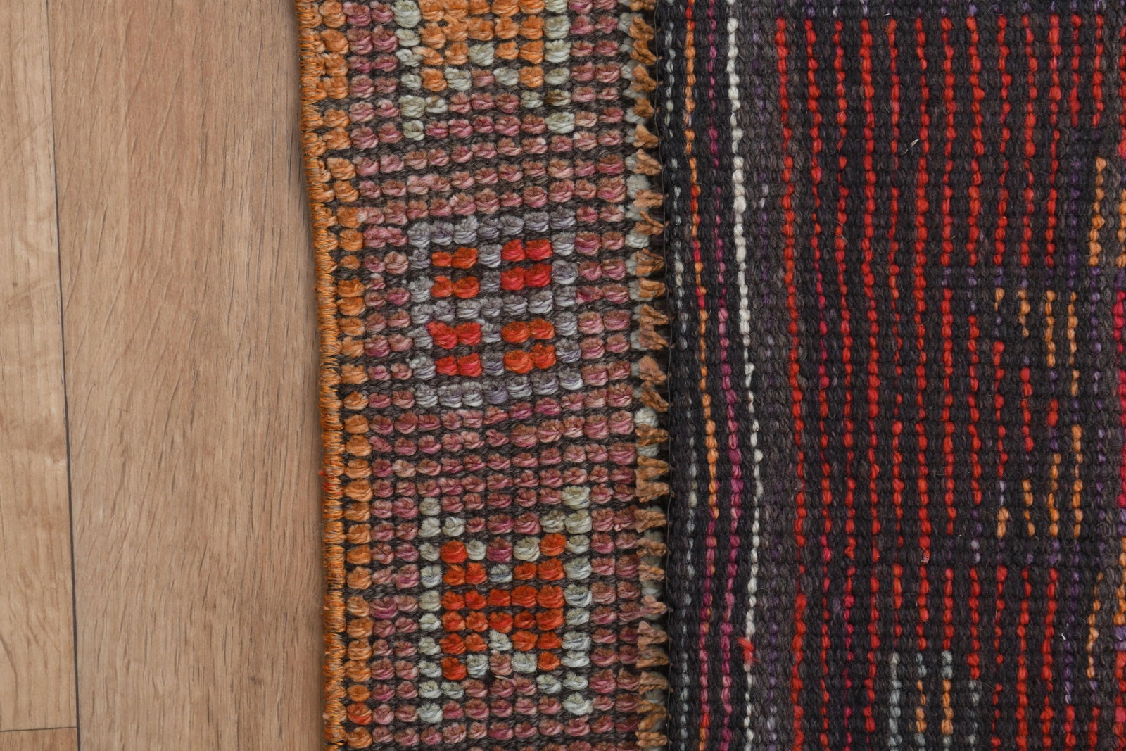 Orange Red Vintage Turkish Oushak Wool Handmade Tribal Runner Rug - 10
