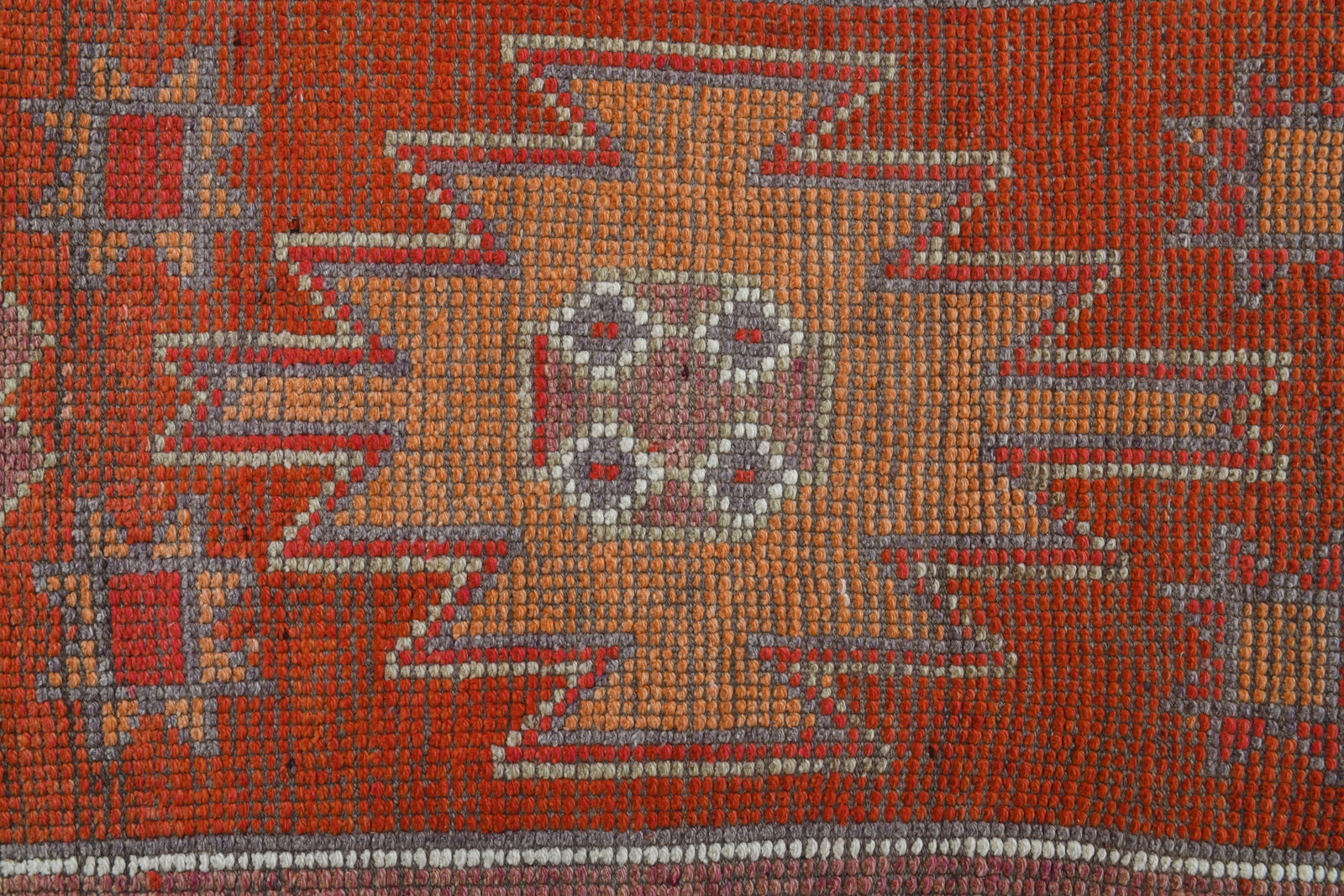Orange Red Vintage Turkish Oushak Wool Handmade Tribal Runner Rug - 7