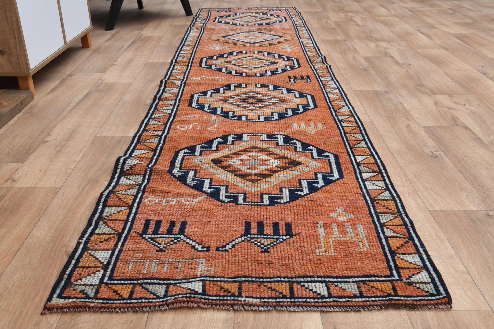 Orange Vintage Turkish Oushak Handmade Woven Runner Rug - 10