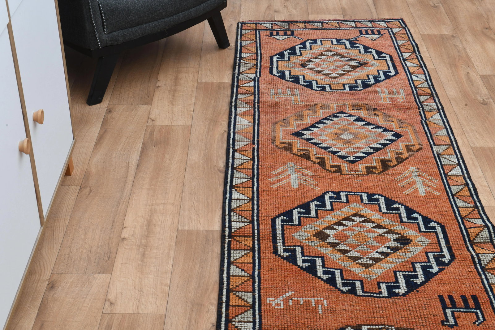Orange Vintage Turkish Oushak Handmade Woven Runner Rug - 7