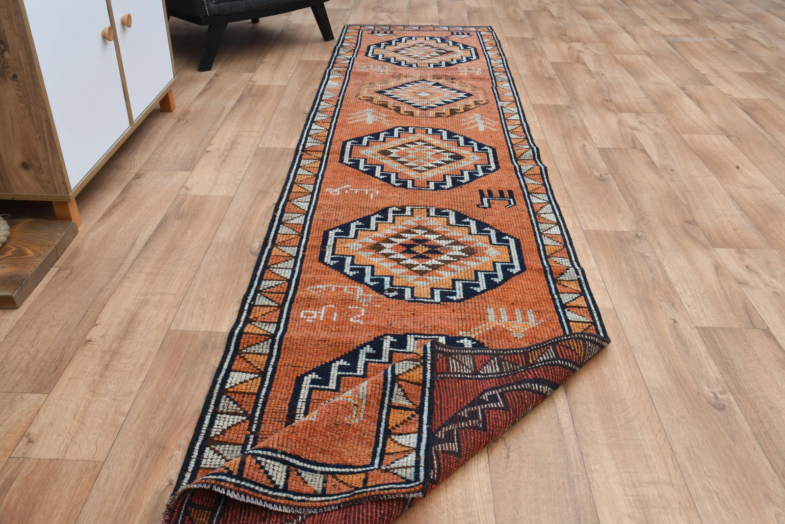 Orange Vintage Turkish Oushak Handmade Woven Runner Rug - 8