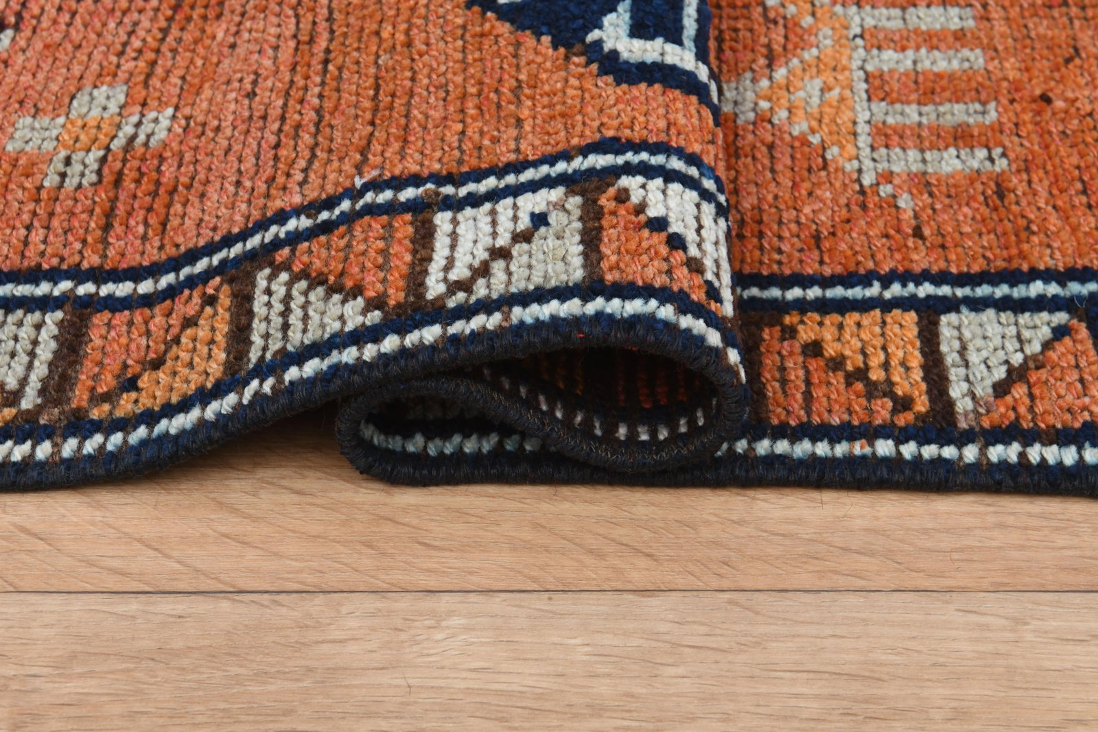 Orange Vintage Turkish Oushak Handmade Woven Runner Rug - 9