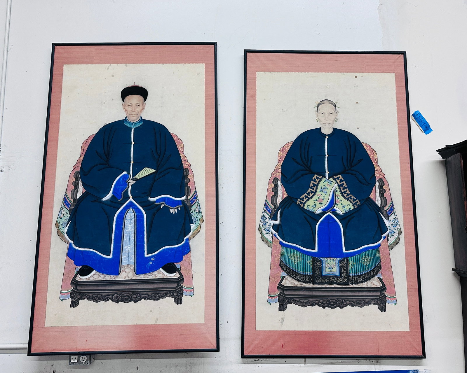 Antique 66" Tall Chinese Ancestral Painted Portraits, a Pair - 14