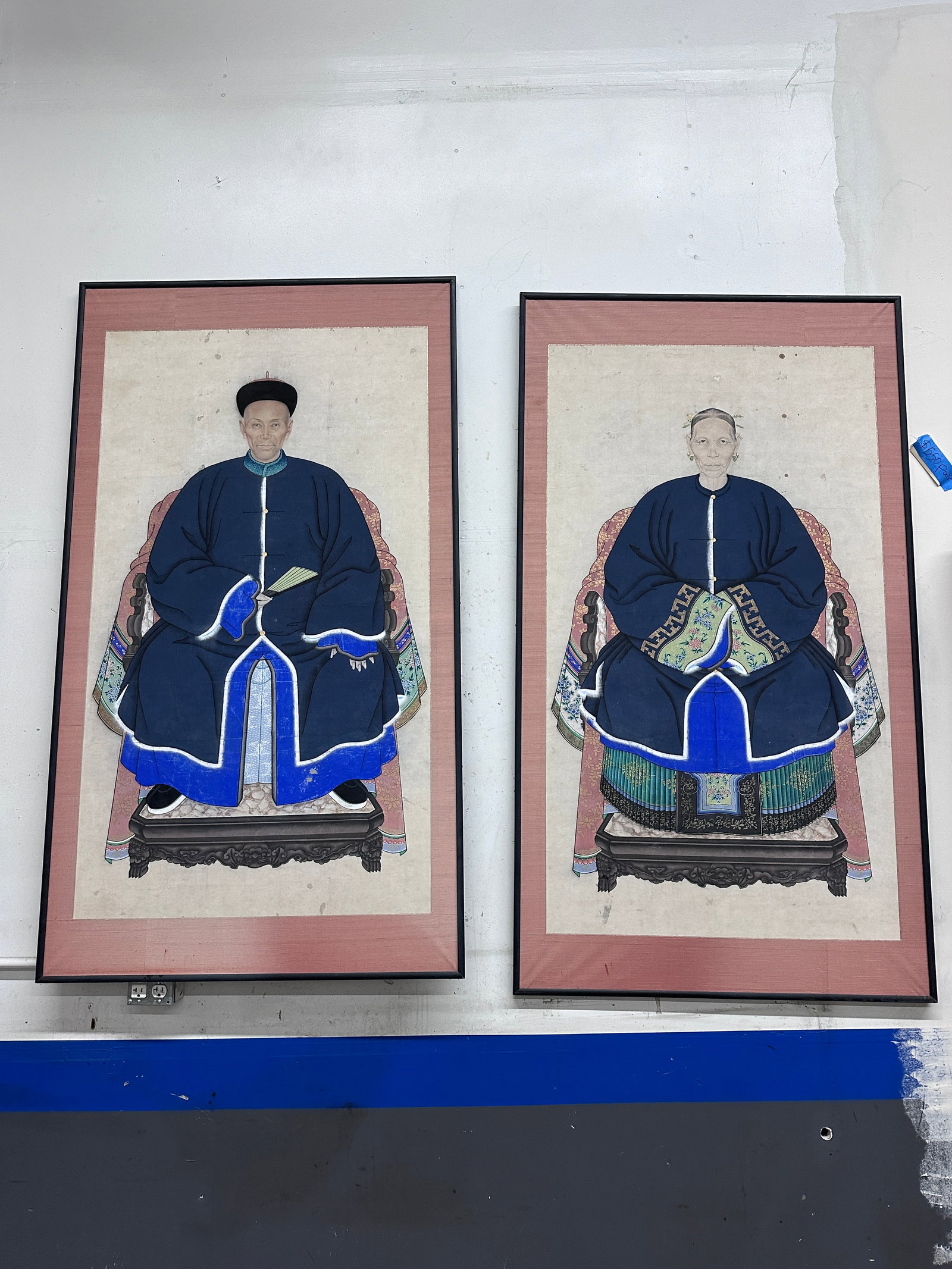 Antique 66" Tall Chinese Ancestral Painted Portraits, a Pair - 15