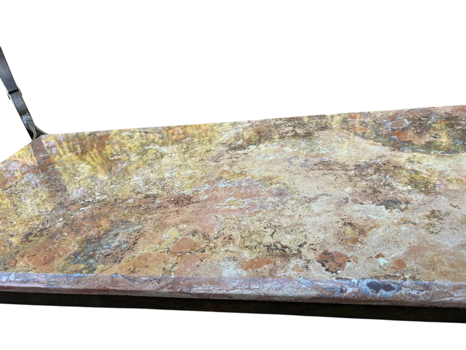 Sherrill Attributed Spanish Baroque Style Patinated Iron, Polished Stone, and Glass Top Coffee Table - 6