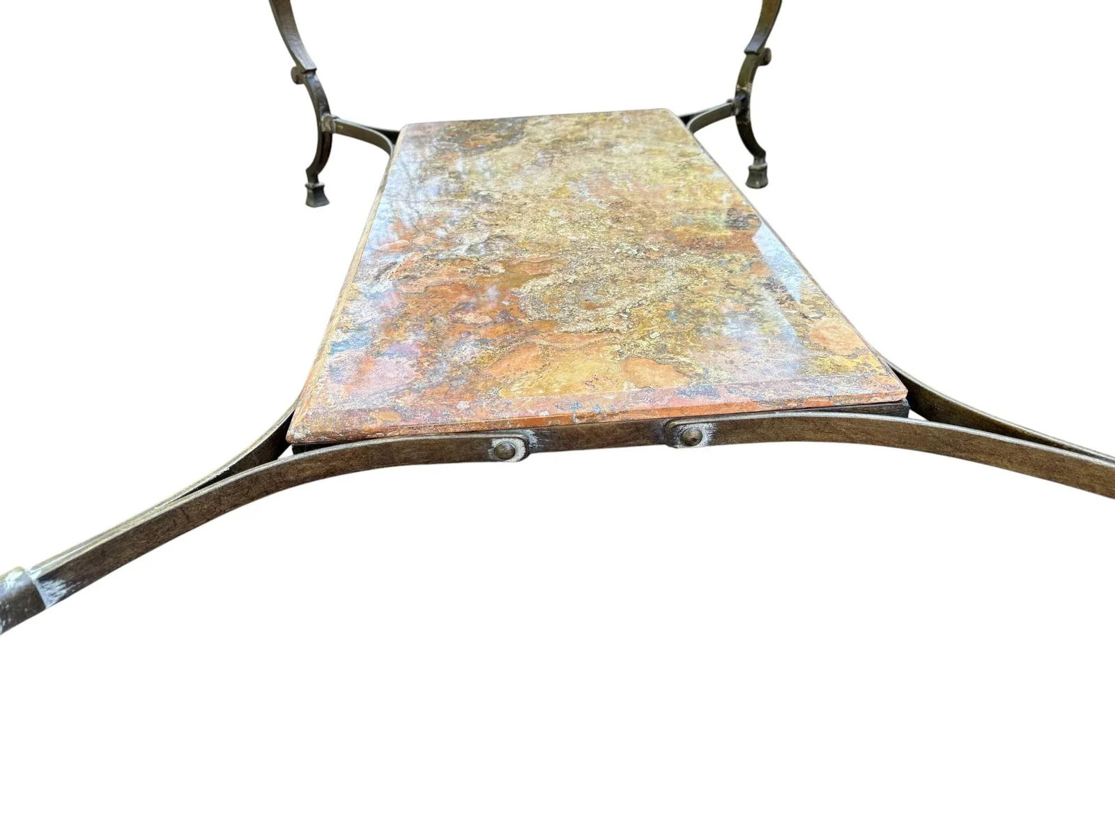 Sherrill Attributed Spanish Baroque Style Patinated Iron, Polished Stone, and Glass Top Coffee Table - 7