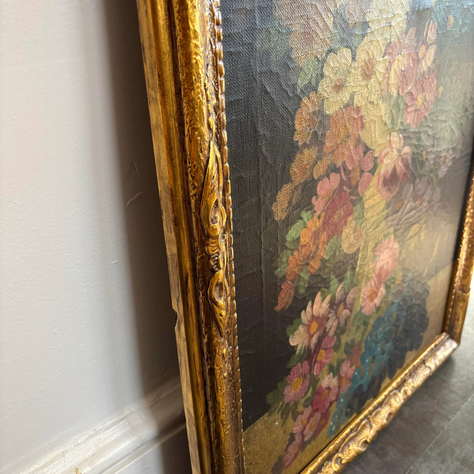 Large Antique Floral Still Life Oil Painting, Circa 1790-1820, Framed - 9
