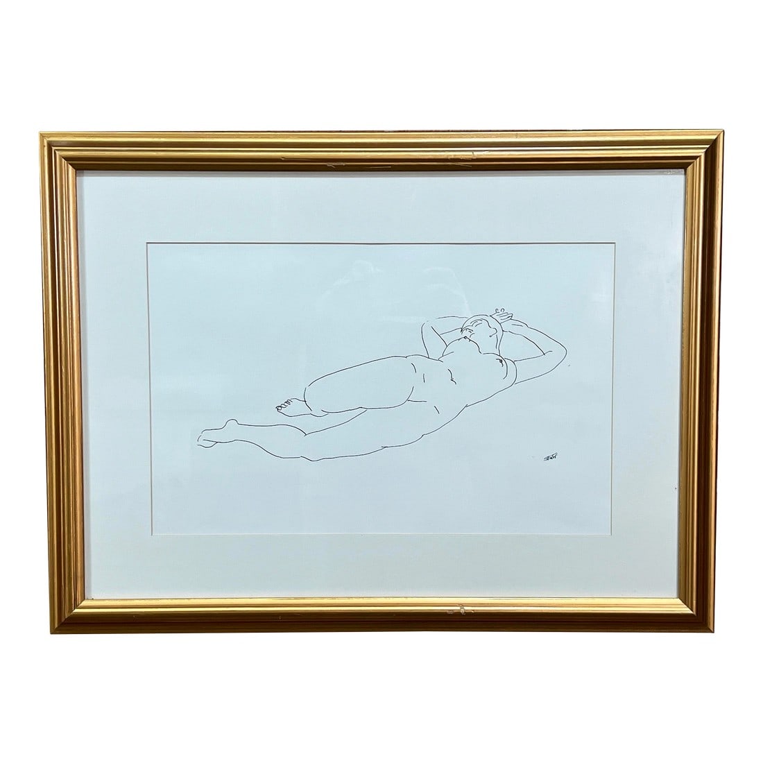 Vintage C.1950's Henry Strater American B&w Reclining Nude Lithograph: Fabulous c.1958 B&W original lithograph by the famed American artist, Henry Strater, depicting a reclining nude. This is a wonderful example of his work, well matted and framed, from a 1958 Portfolio