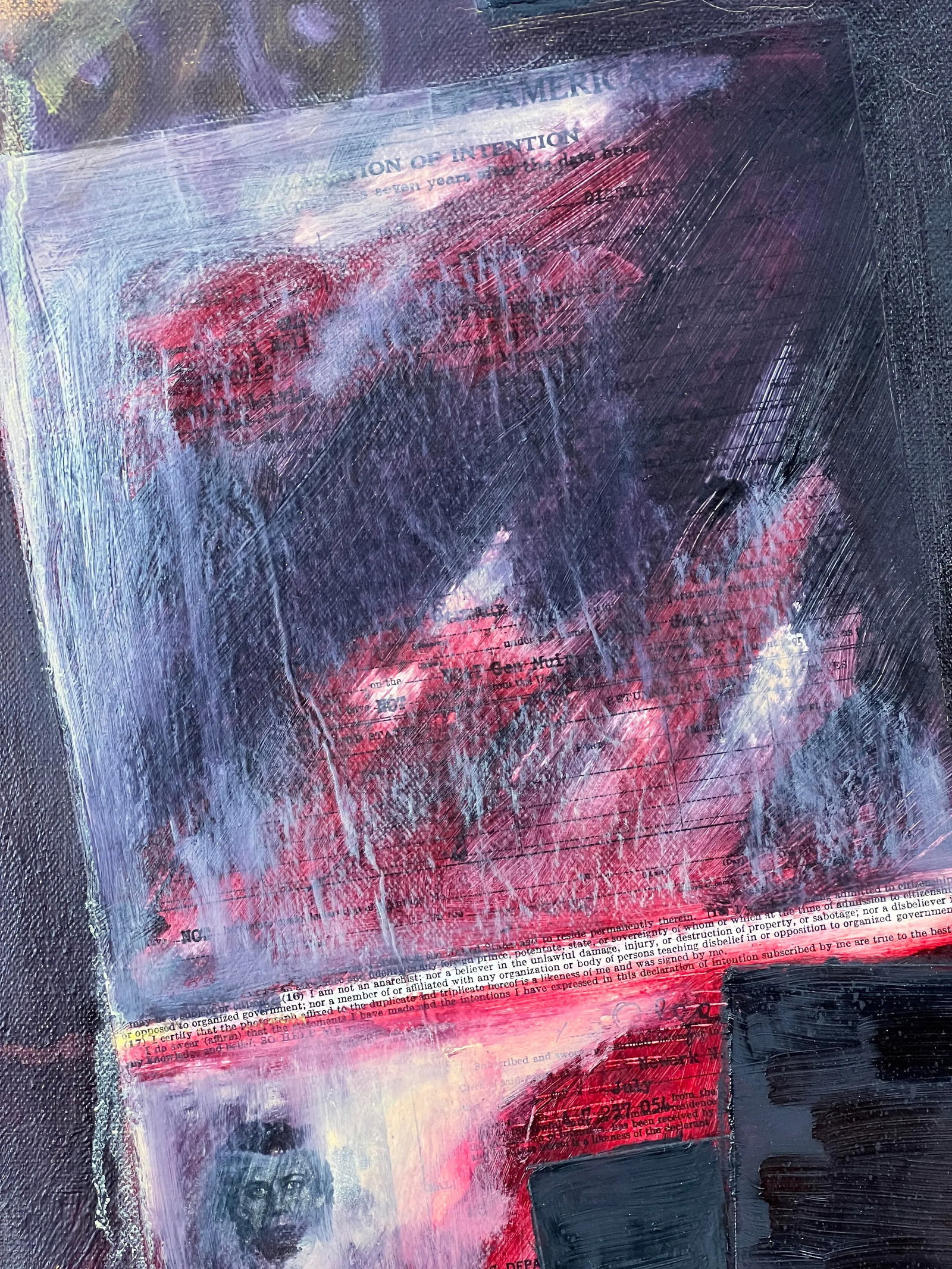 Vintage Dark Abstract Expressionist Painting Mixed Media Modern Art on Canvas - 6