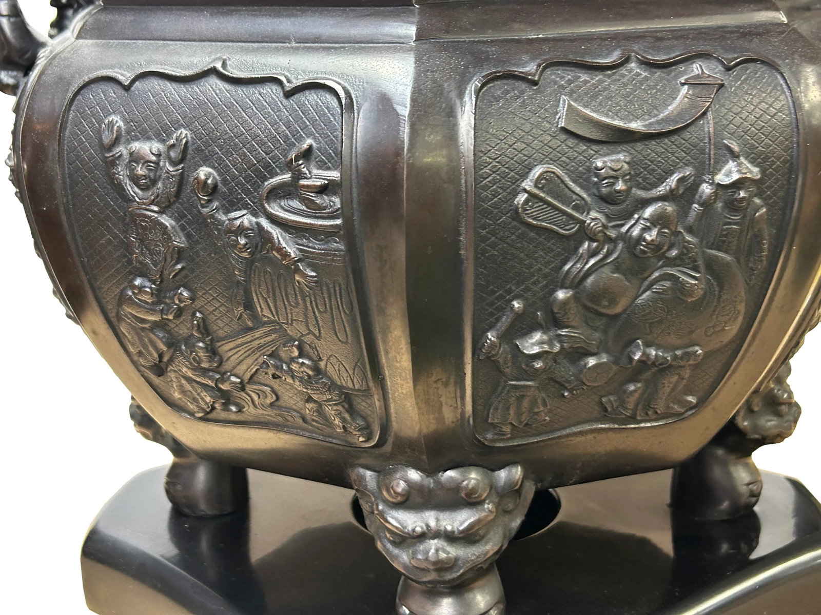 Vintage Bronze Metal Hexagonal Ding Shape Incense Burner Display Art - 11
