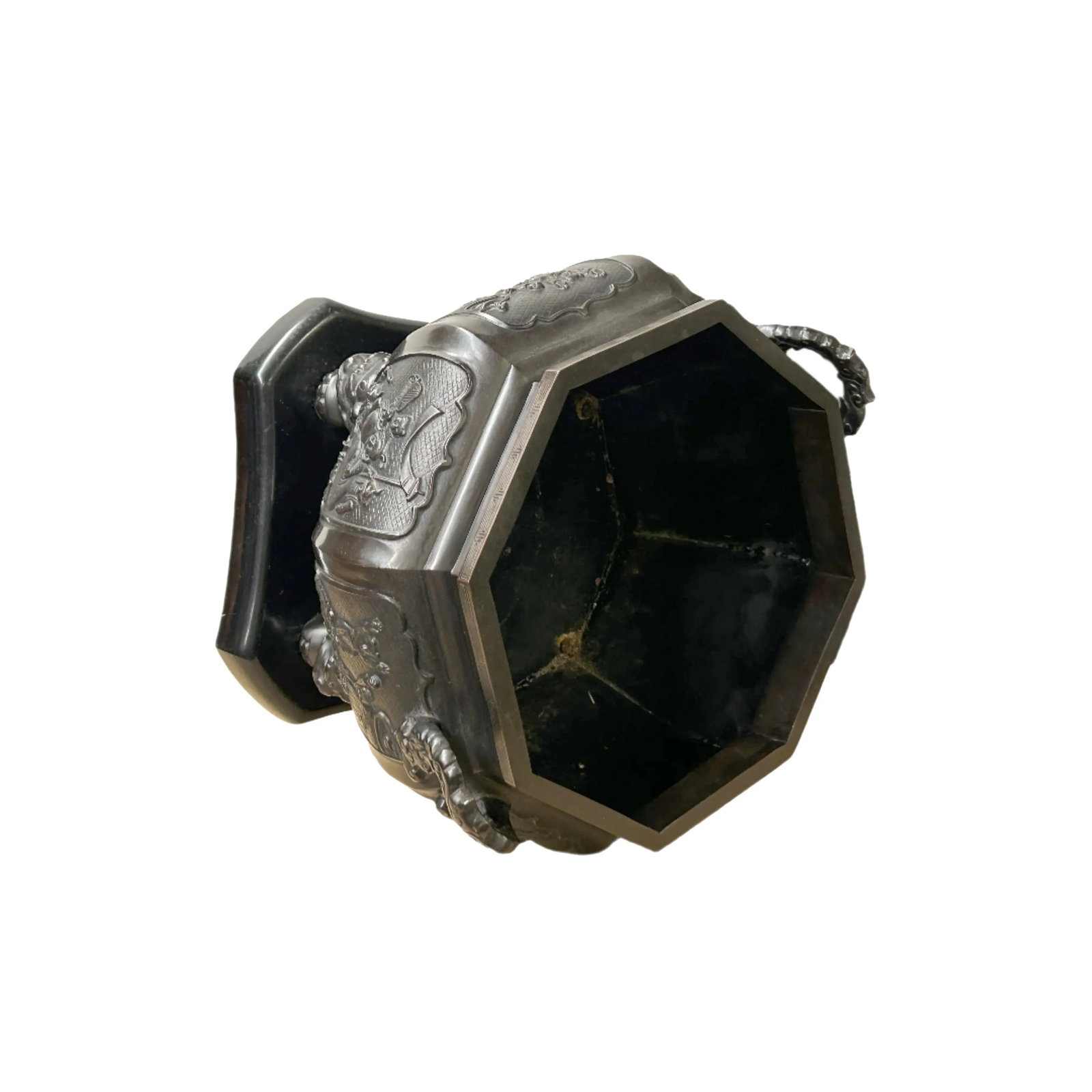Vintage Bronze Metal Hexagonal Ding Shape Incense Burner Display Art - 2