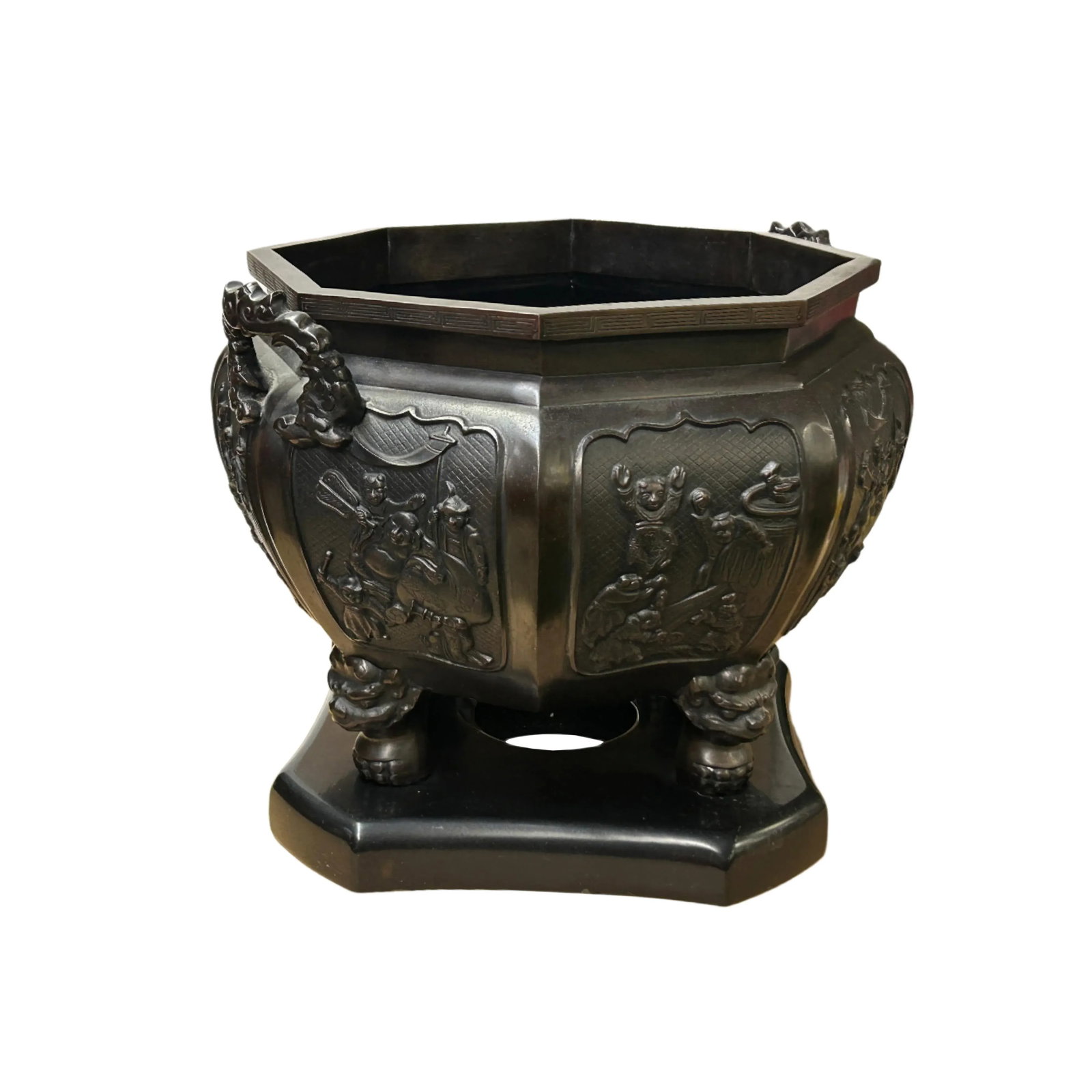 Vintage Bronze Metal Hexagonal Ding Shape Incense Burner Display Art - 3