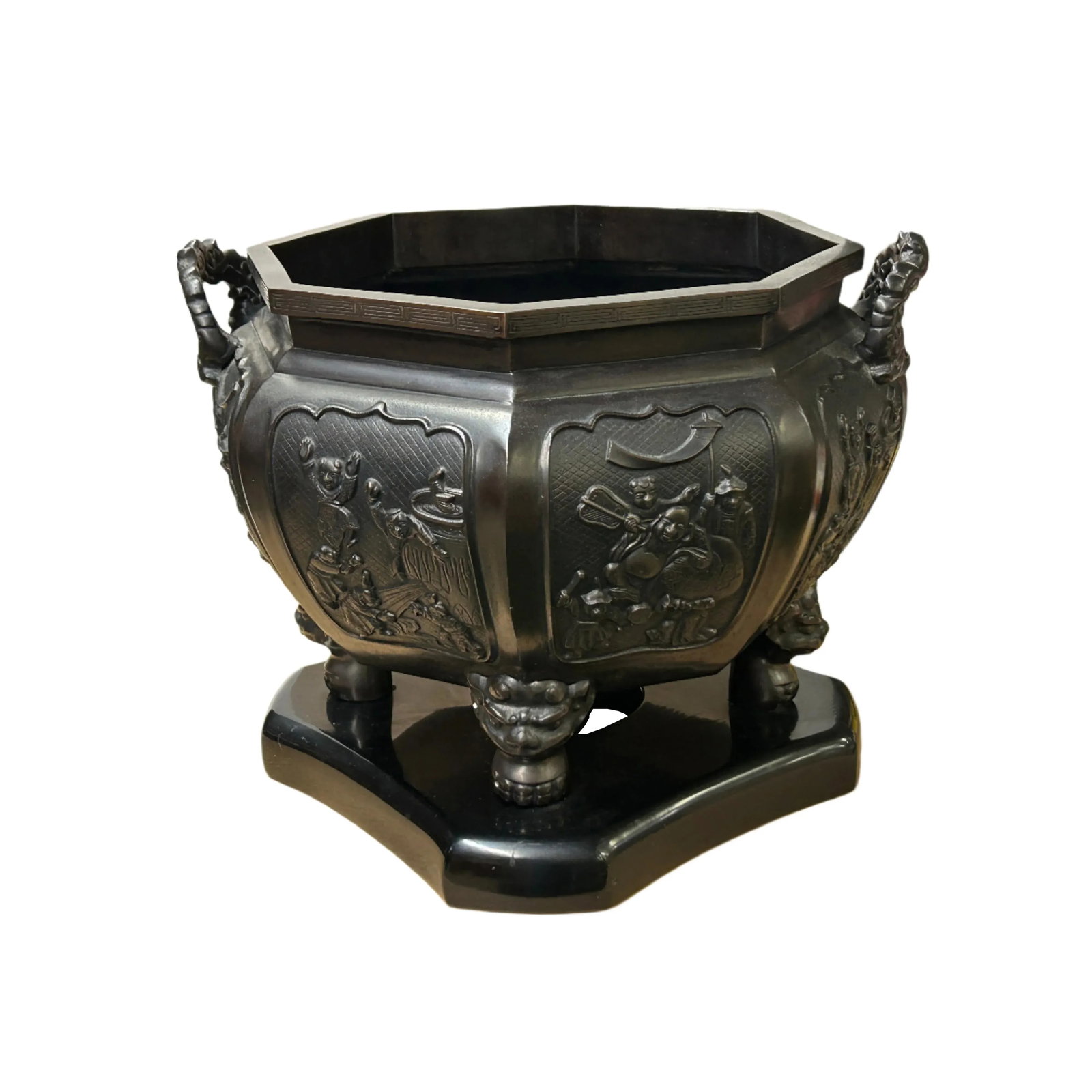 Vintage Bronze Metal Hexagonal Ding Shape Incense Burner Display Art - 4