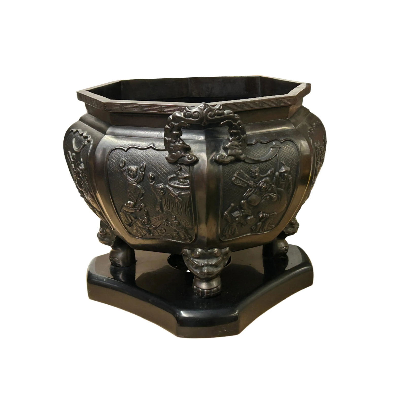 Vintage Bronze Metal Hexagonal Ding Shape Incense Burner Display Art - 5