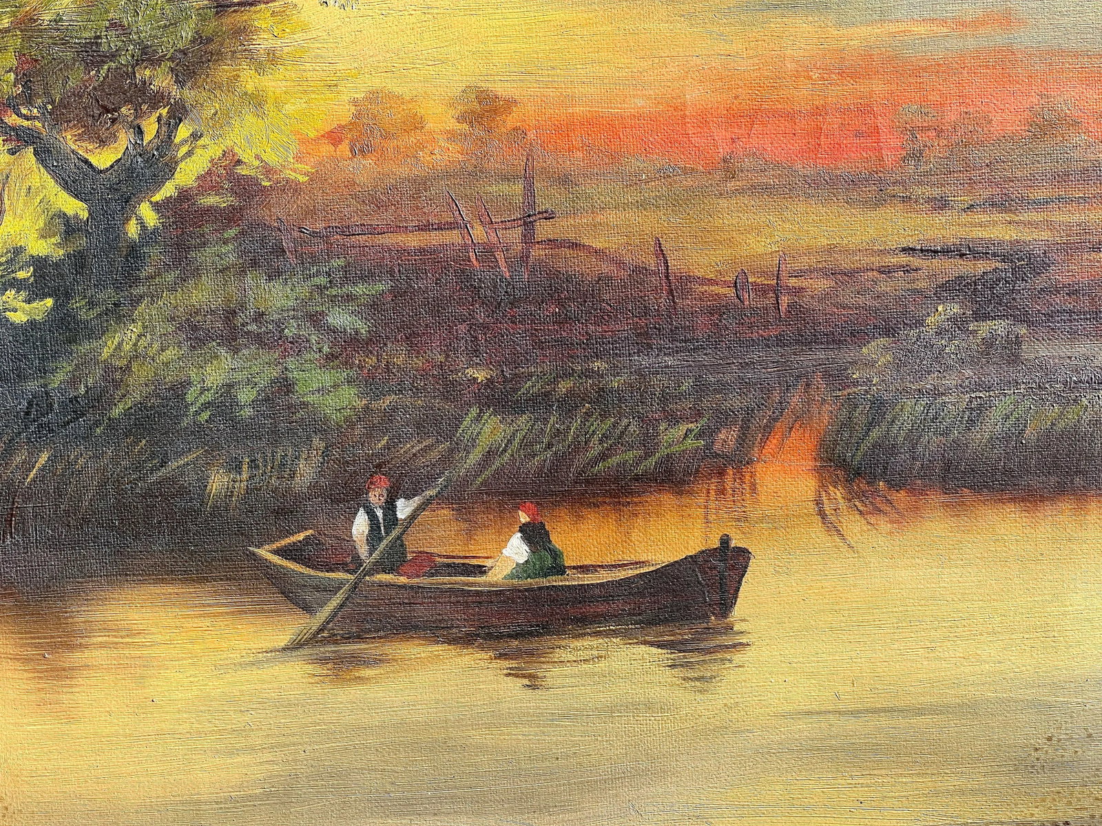 Antique 1880's Oil on Canvas Framed Painting of a Windmill Landscape 28"x20" - 3