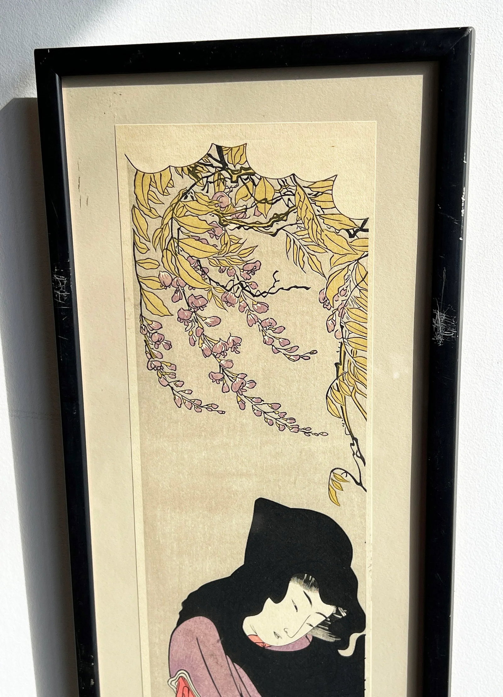 Vintage Japanese Woodblock Print 'Beauty Walking Under Windblown Wisteria' by Torii Kiyonaga - 6