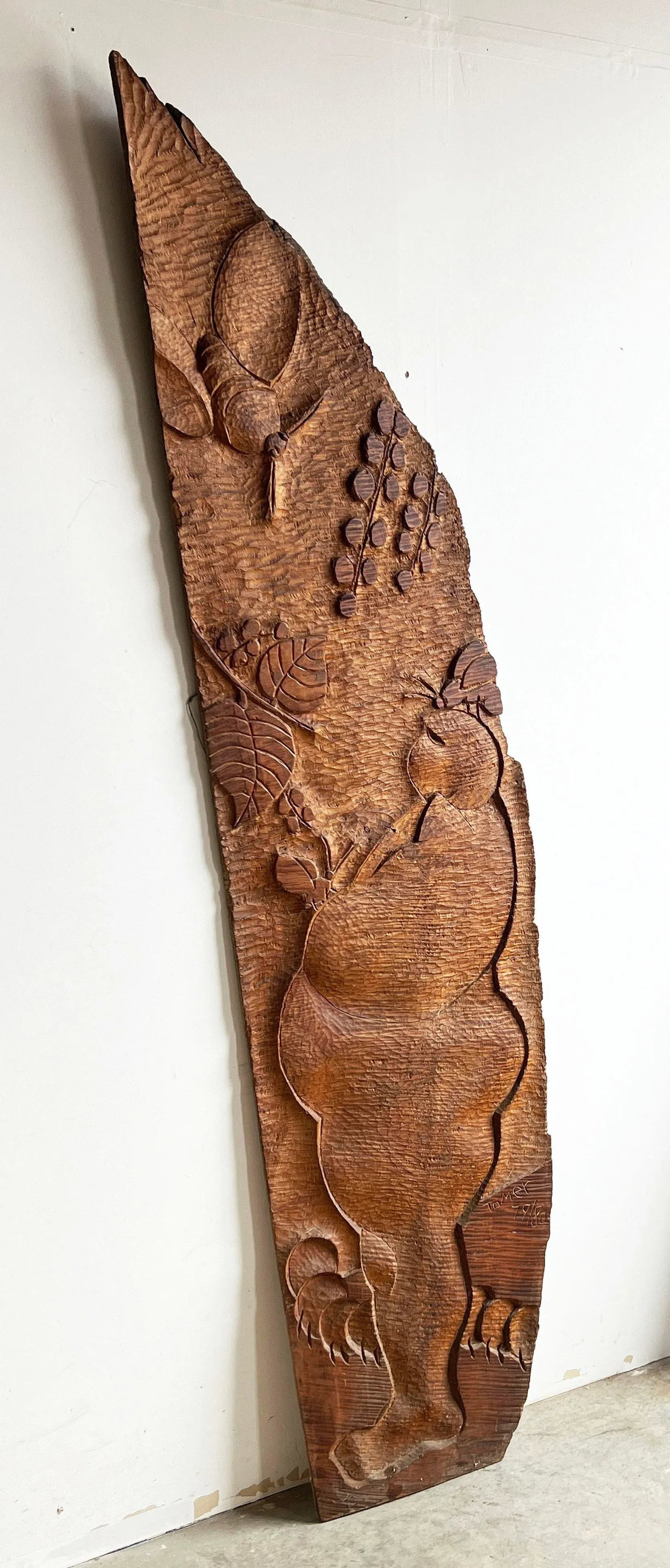 Vintage Mid Century Modernist Carved Wood Wall Sculpture Signed 'Tomer' - 2