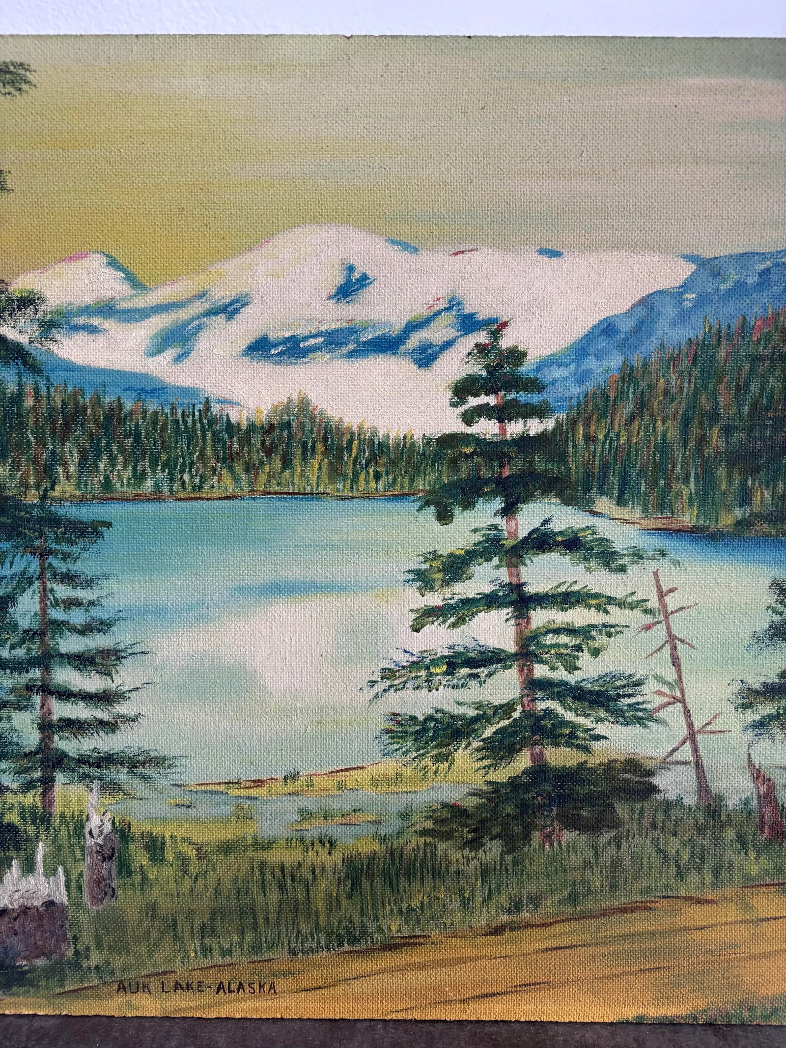 1930s Alaskan Wilderness Folk Art Oil Painting, Signed - 8