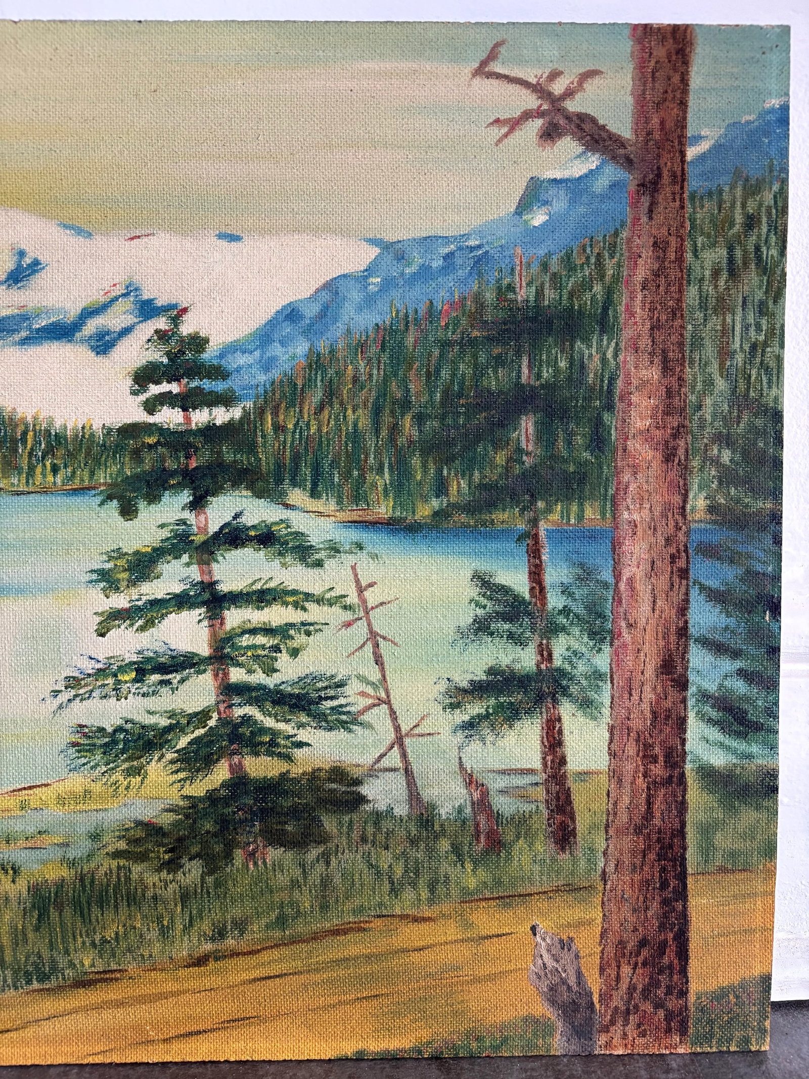 1930s Alaskan Wilderness Folk Art Oil Painting, Signed - 9