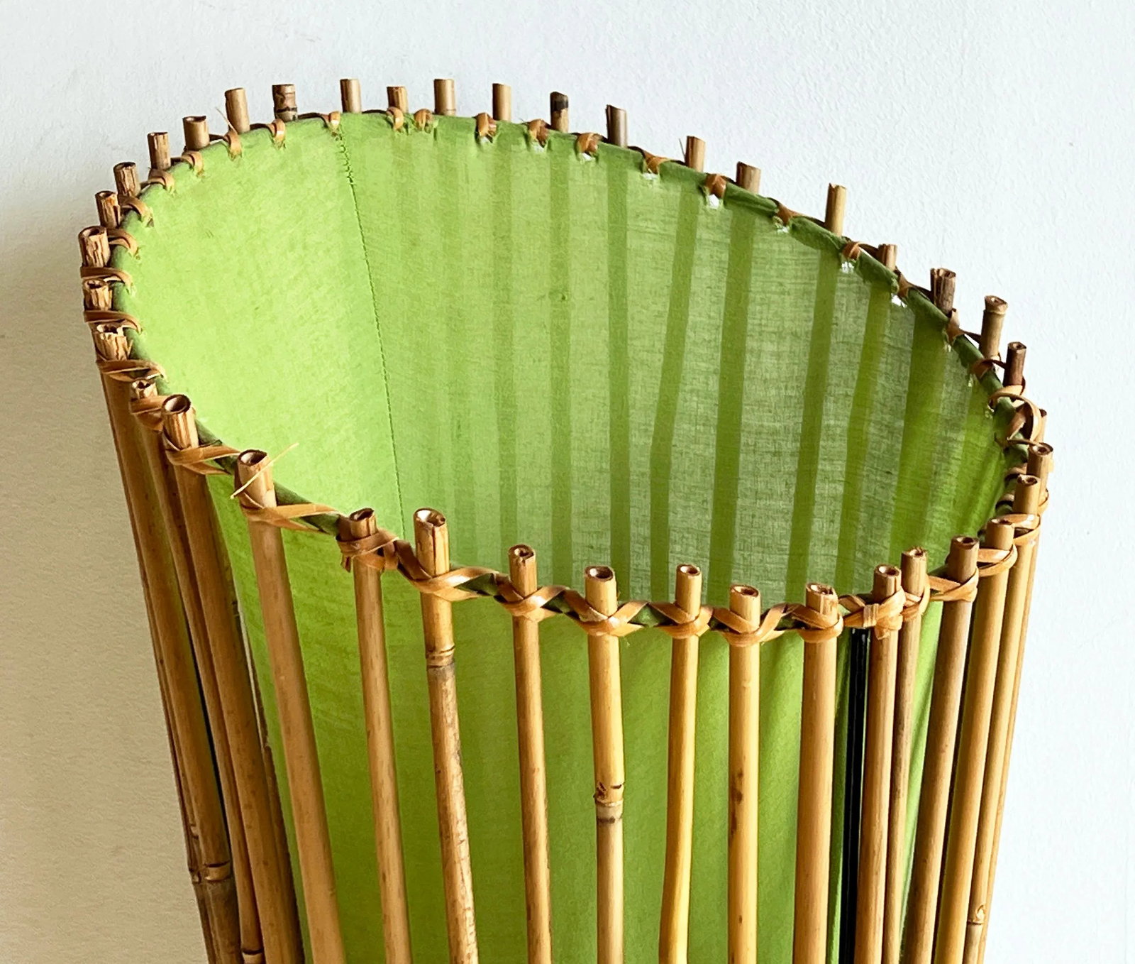 Vintage Mid Century Style BoHo Bamboo & Lime Green Linen 44" Floor Lamp - 3