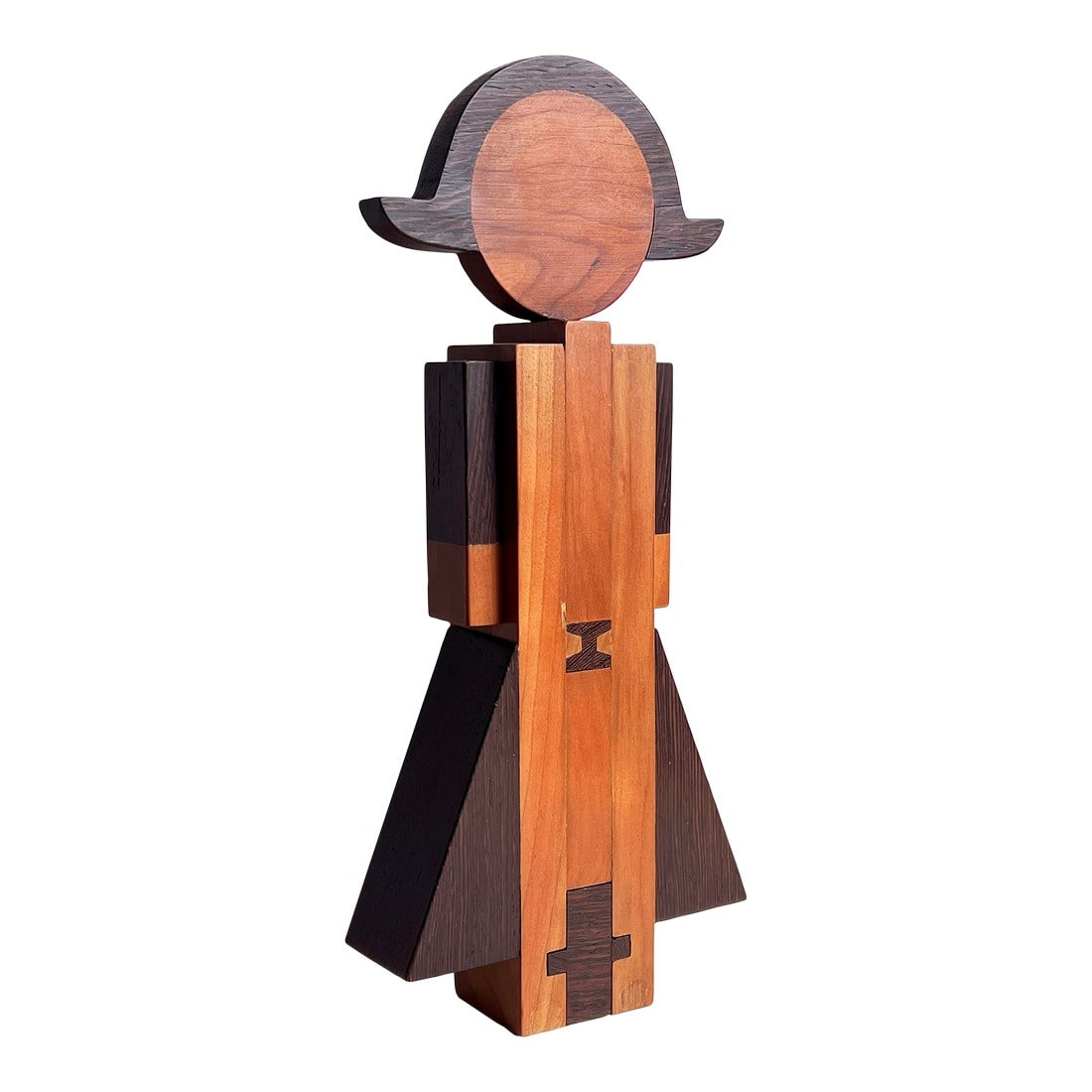 Vintage 1960's Italian Modernist Rosewood & Teak Wood Coat Hook in the Manner of Pamela Weir-Quiton: A striking wall-mounted coat hook by Italian maker Tecton, crafted from solid teak and rosewood. This sculptural piece echoes the bold geometric aesthetic of Pamela Weir-Quiton's designs, combining in