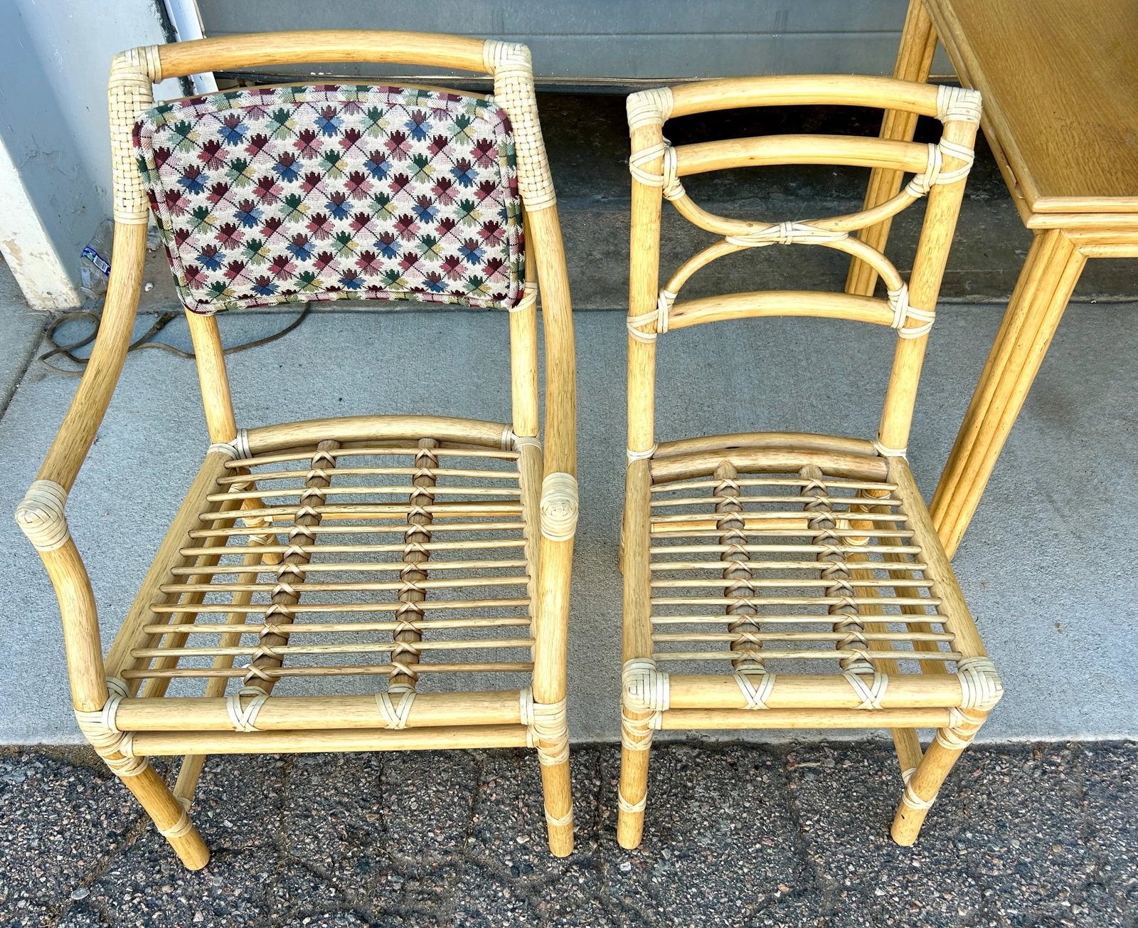 1970s Vintage McGuire Rattan Games Flip Top Extension Dining Table and Four Chair Dining Room Set of - 11