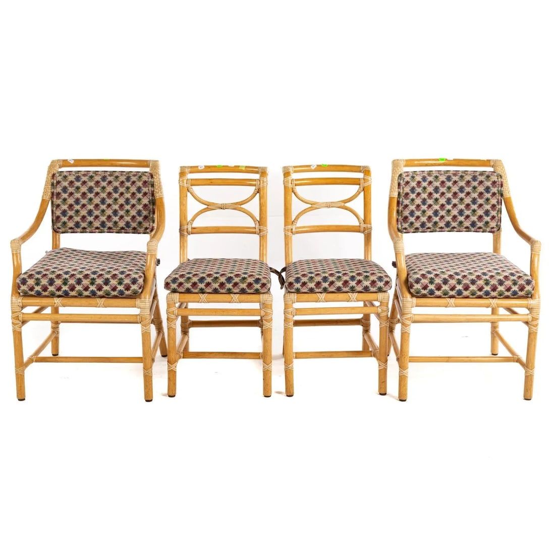 1970s Vintage McGuire Rattan Games Flip Top Extension Dining Table and Four Chair Dining Room Set of - 8