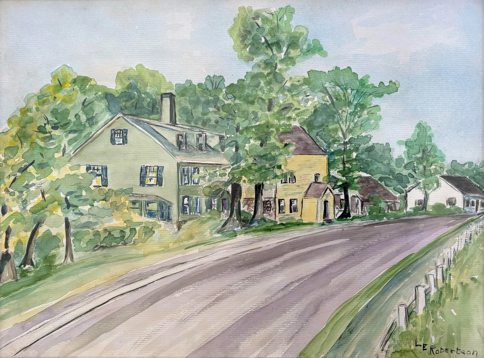 Post-Impressionist Watercolor Painting by L. E. Robertson, Framed - 2