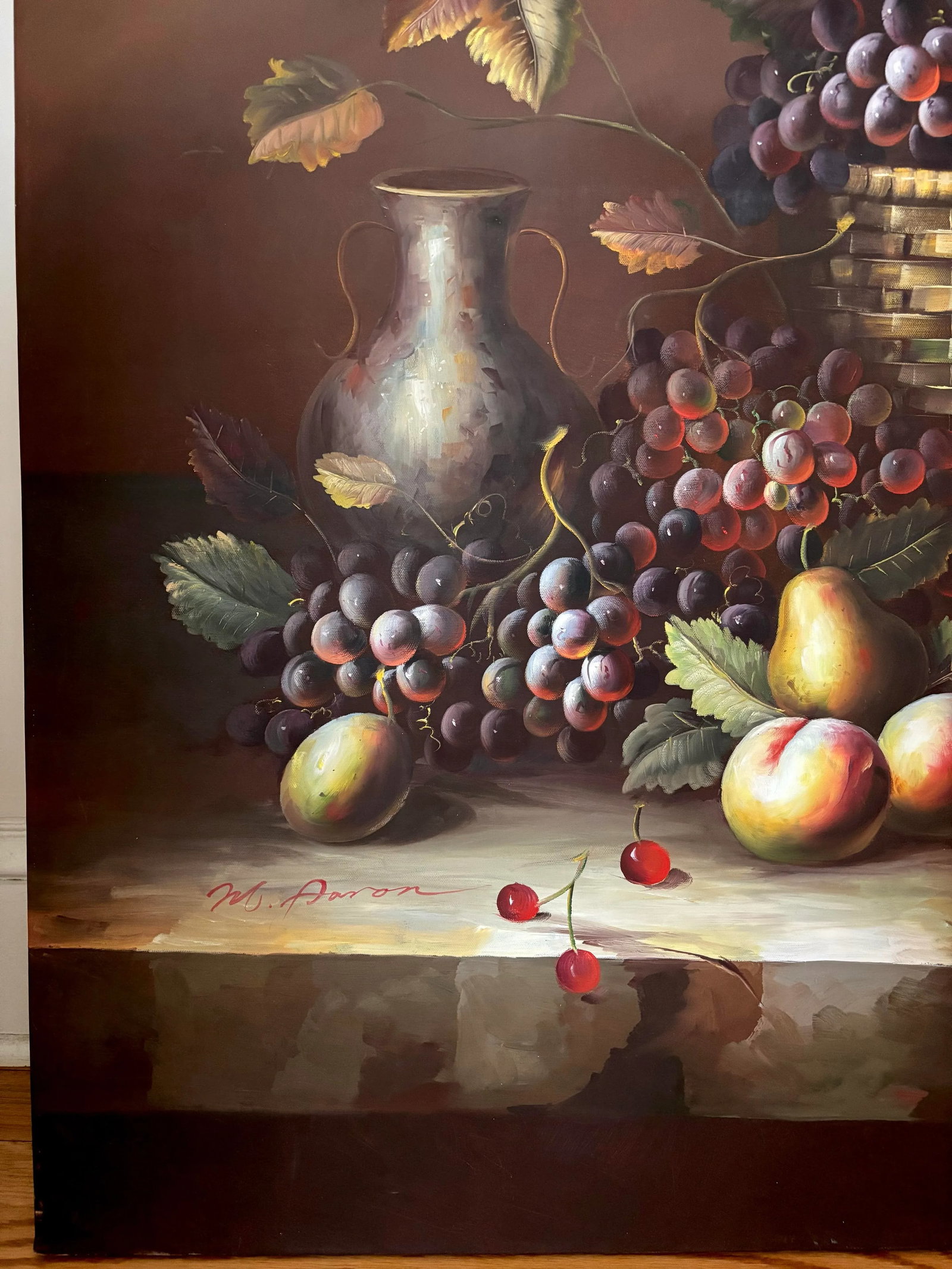 Very Large Fruit Still Life Oil Painting by M. Aaron, Late 20th Century - 3