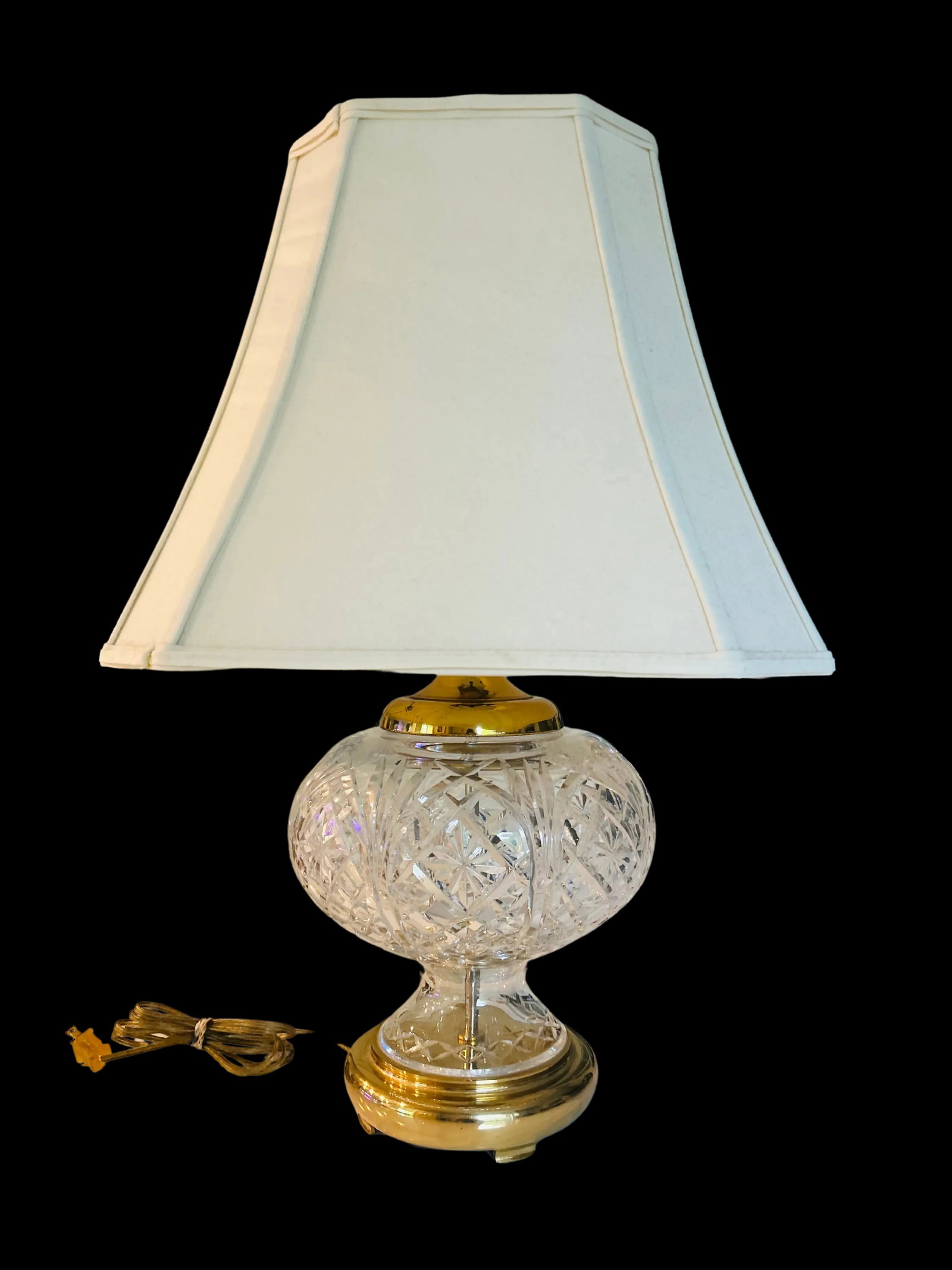 Vintage Waterford Crystal Table Lamp - Cut Crystal Brass Accents - 2