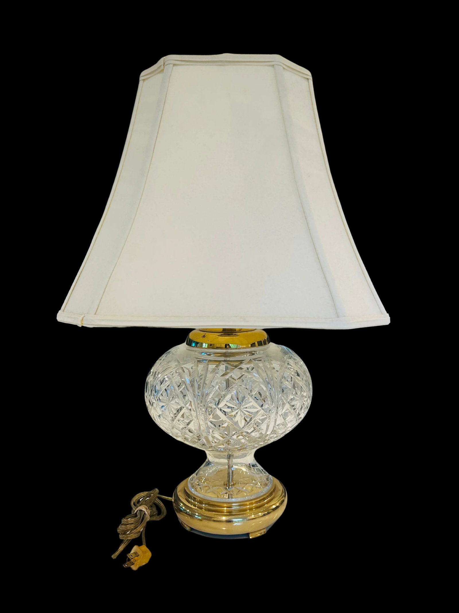 Vintage Waterford Crystal Table Lamp - Cut Crystal Brass Accents - 3