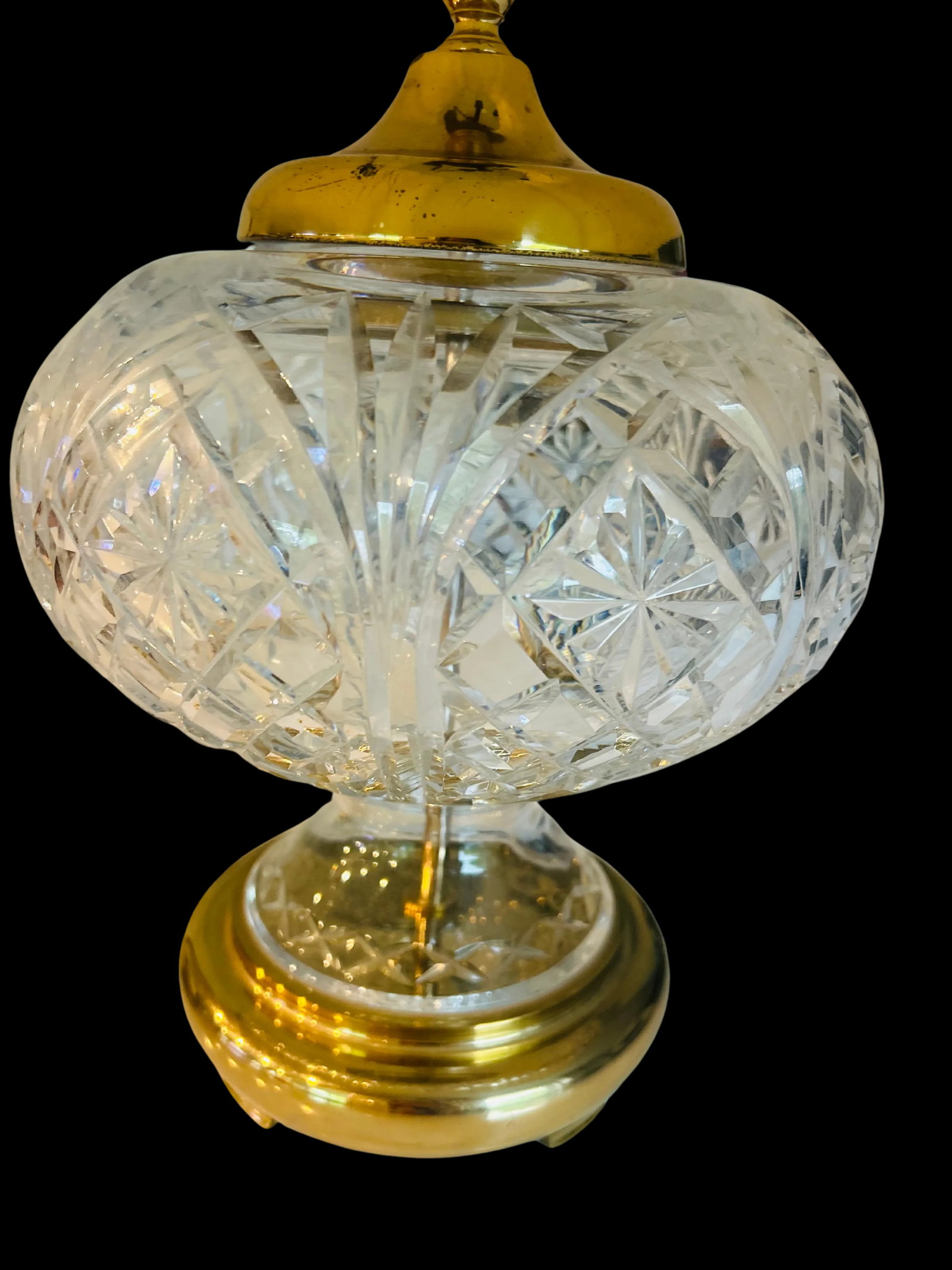 Vintage Waterford Crystal Table Lamp - Cut Crystal Brass Accents - 6