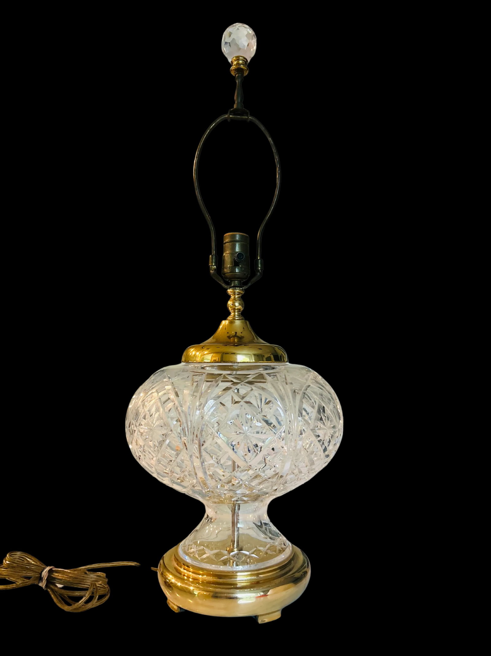 Vintage Waterford Crystal Table Lamp - Cut Crystal Brass Accents - 7