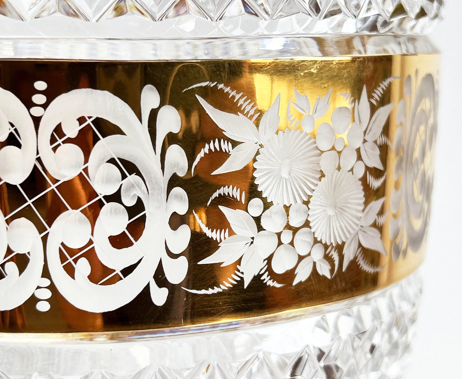 Vintage Moser Cut Crystal Czech Bohemian Vase With Gilded Floral Band - 2