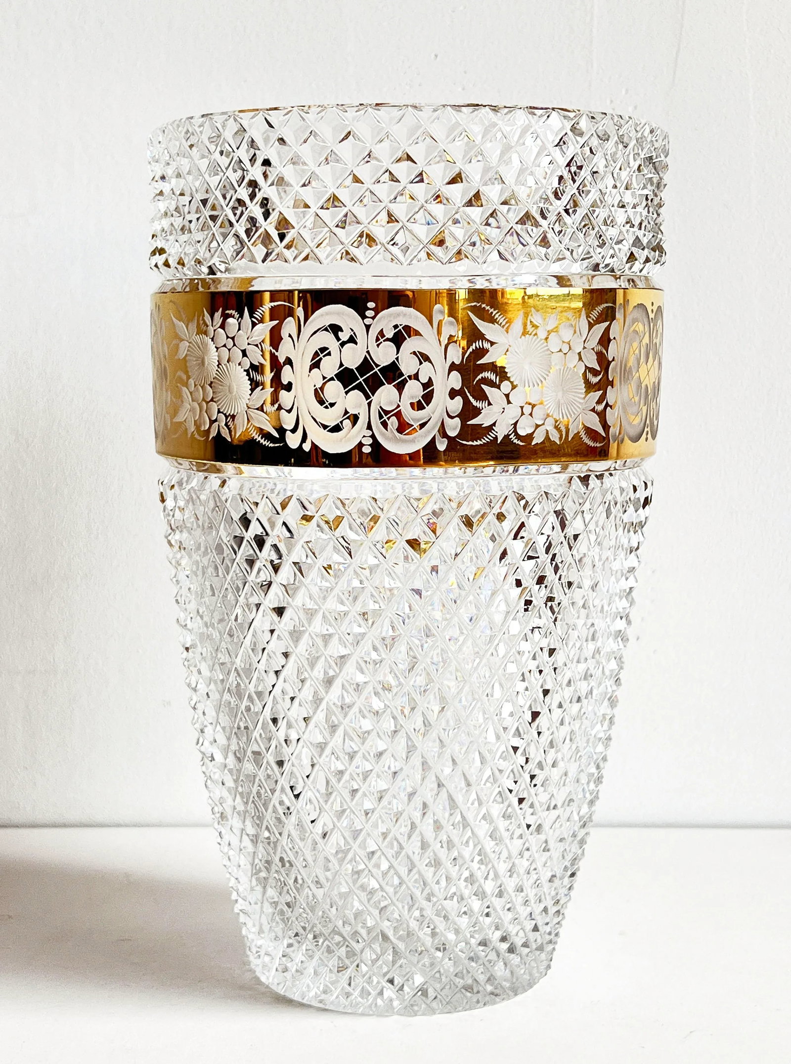 Vintage Moser Cut Crystal Czech Bohemian Vase With Gilded Floral Band - 3
