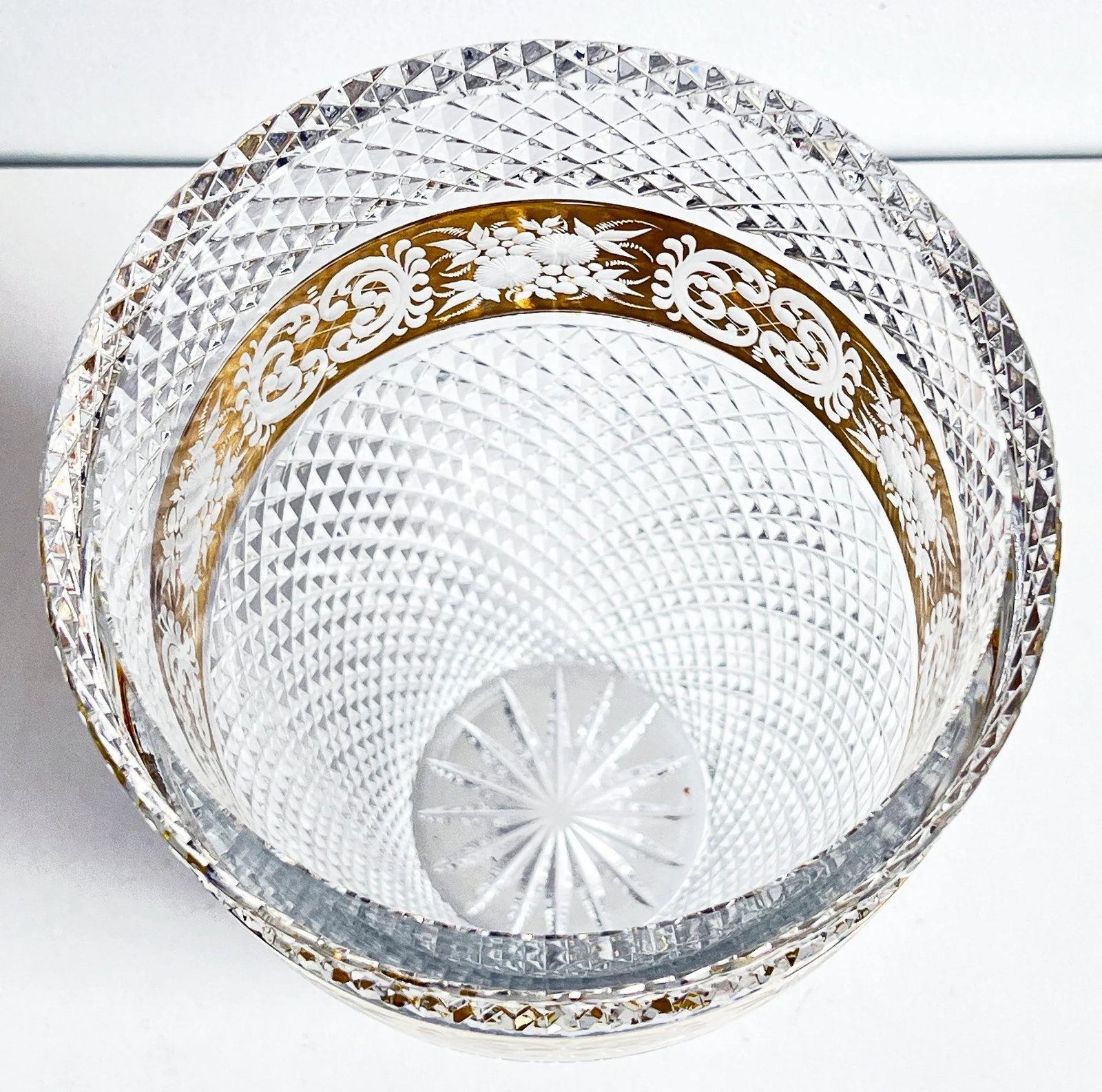 Vintage Moser Cut Crystal Czech Bohemian Vase With Gilded Floral Band - 4
