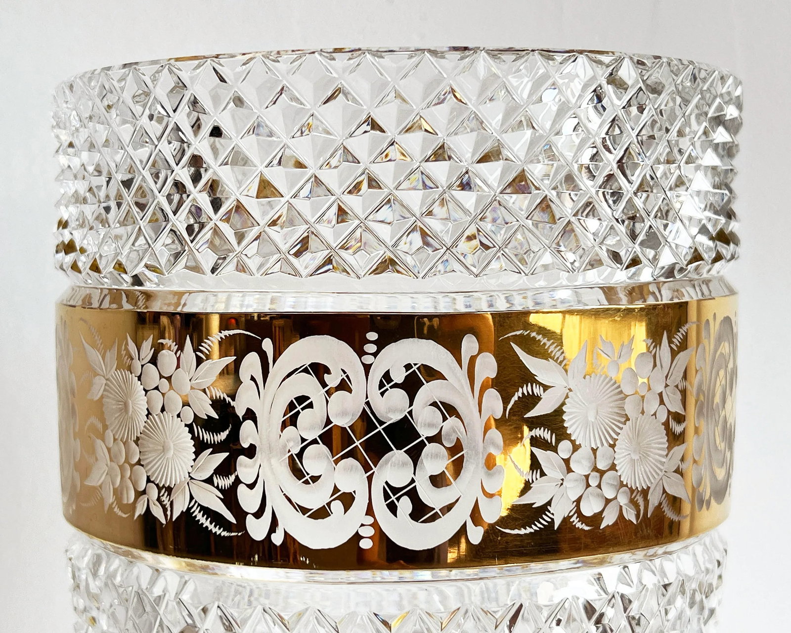 Vintage Moser Cut Crystal Czech Bohemian Vase With Gilded Floral Band - 5