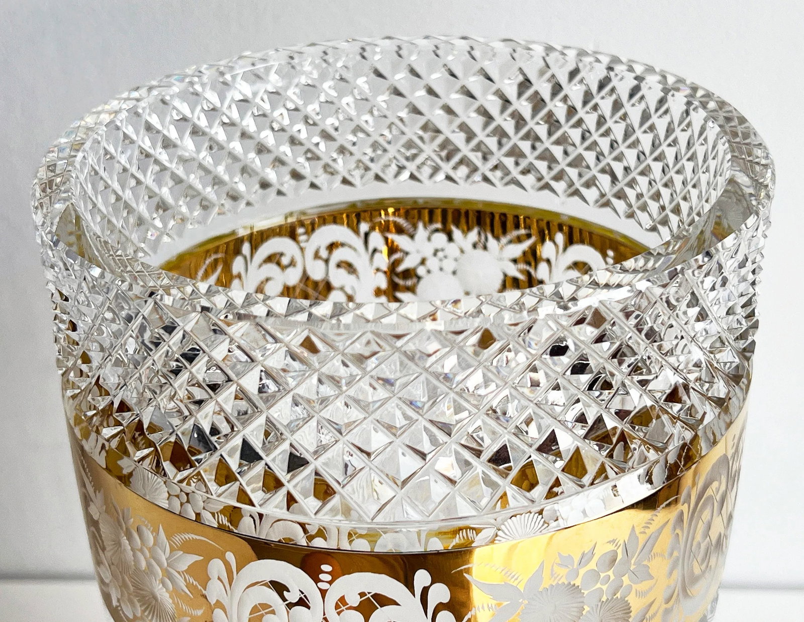 Vintage Moser Cut Crystal Czech Bohemian Vase With Gilded Floral Band - 7