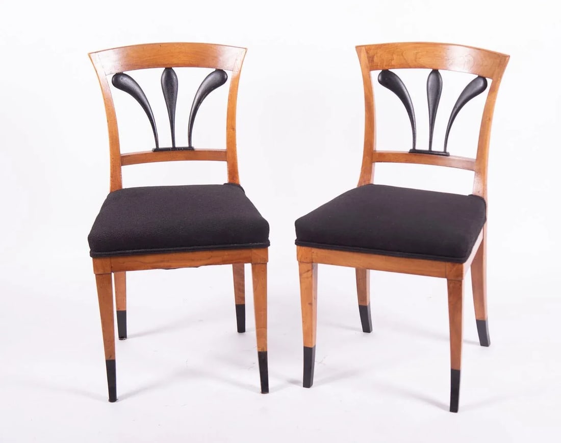 Antique Biedermeier Style Side Chairs, a Pair - 4