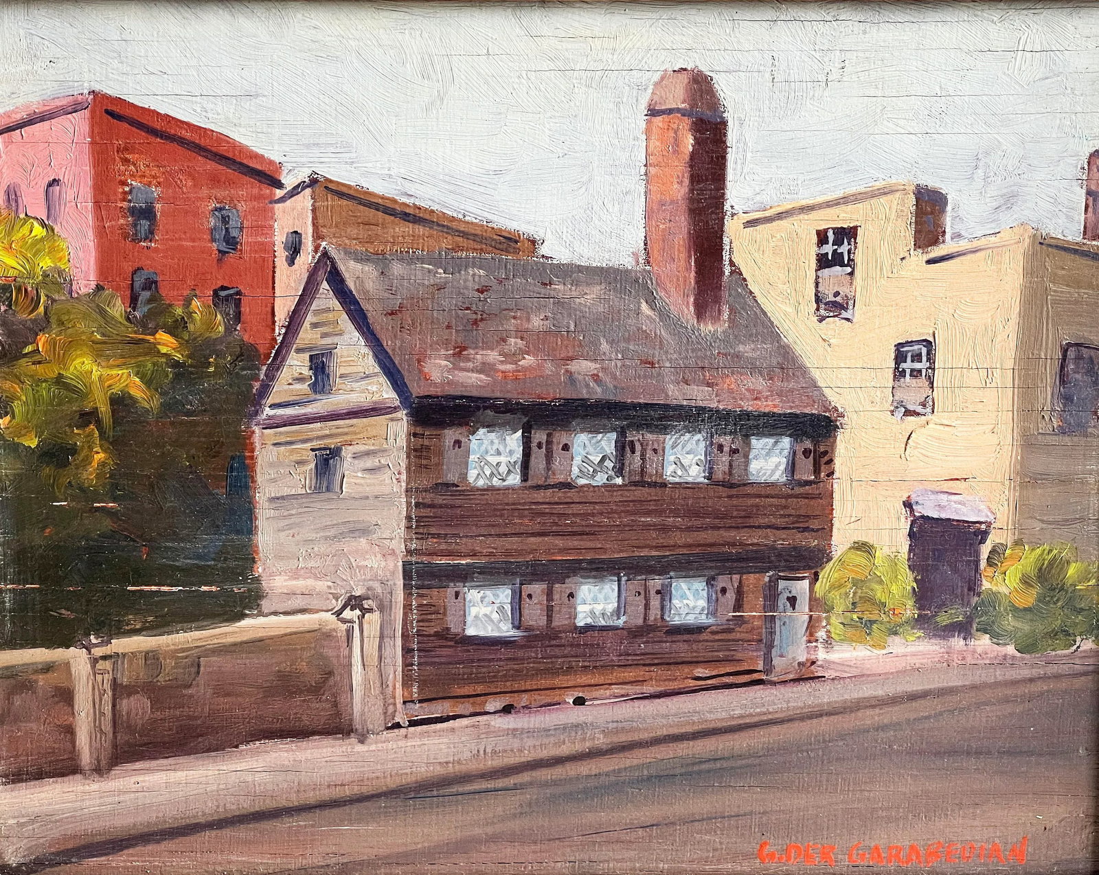 Vintage Oil Painting of Paul Revere House Boston by Giragos Der Garabedian Framed Architectural View - 2